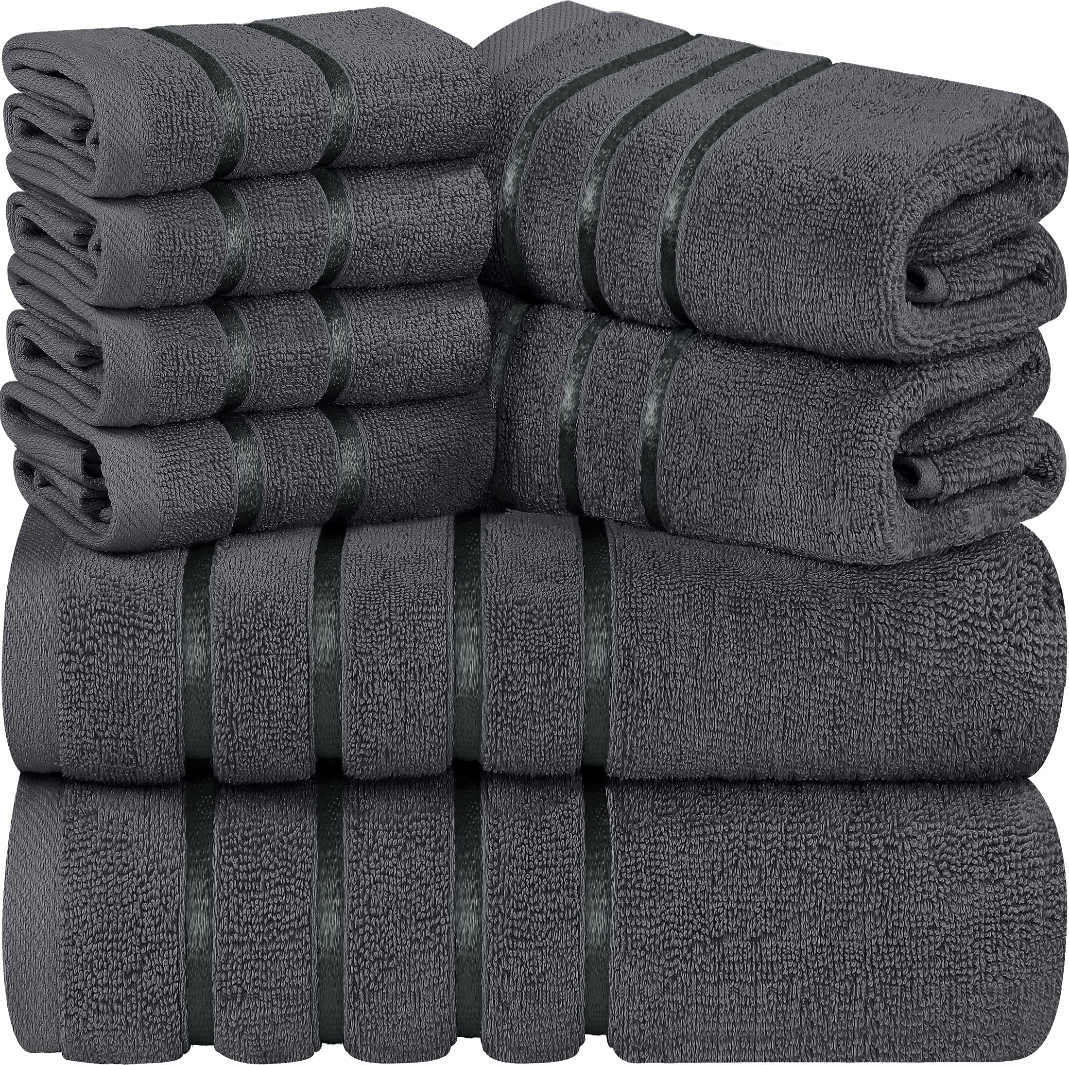 Utopia Towels 8-Piece Luxury Towel Set, 2 Bath Towels, 2 Hand Towels, and 4 Wash Cloths, 600 GSM Ring Spun Cotton Highly Absorbent Viscose Stripe Towels Ideal for Everyday use (Grey)