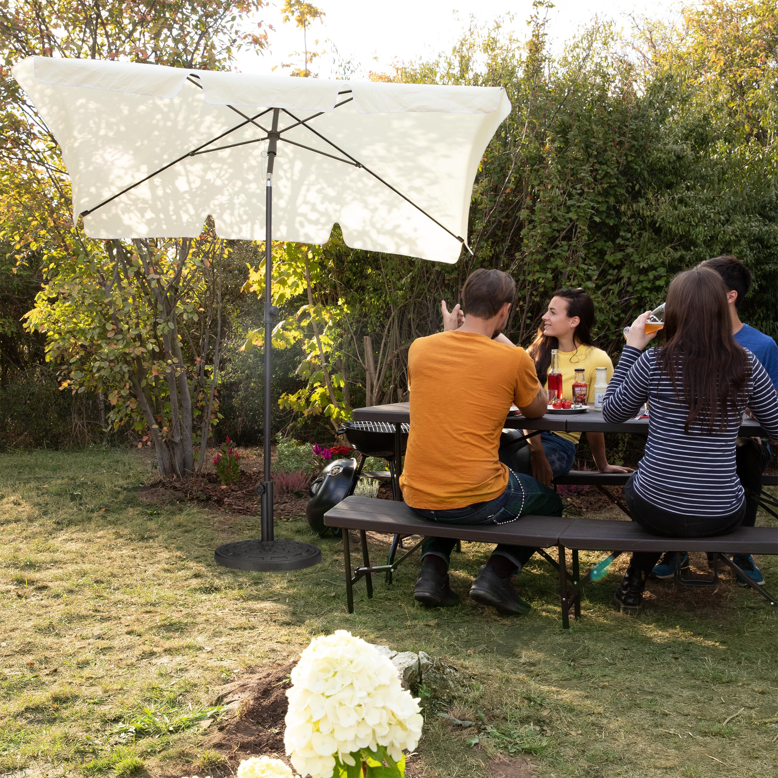 Relaxdays Pied de Parasol, pour Tubes de Parasol de 38-50 mm, D : 50 cm, Balcon, Jardin, Imitation Fonte, Support, Noir