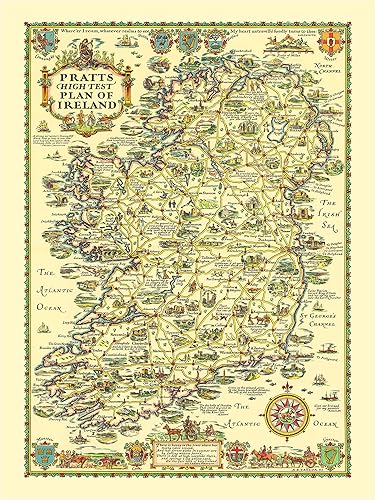 Irish Map 1883 - Decoración de pared de arte vintage de Irlanda con calidad de museo, reproducción de mapa antiguo de Irlanda para decorar oficina,