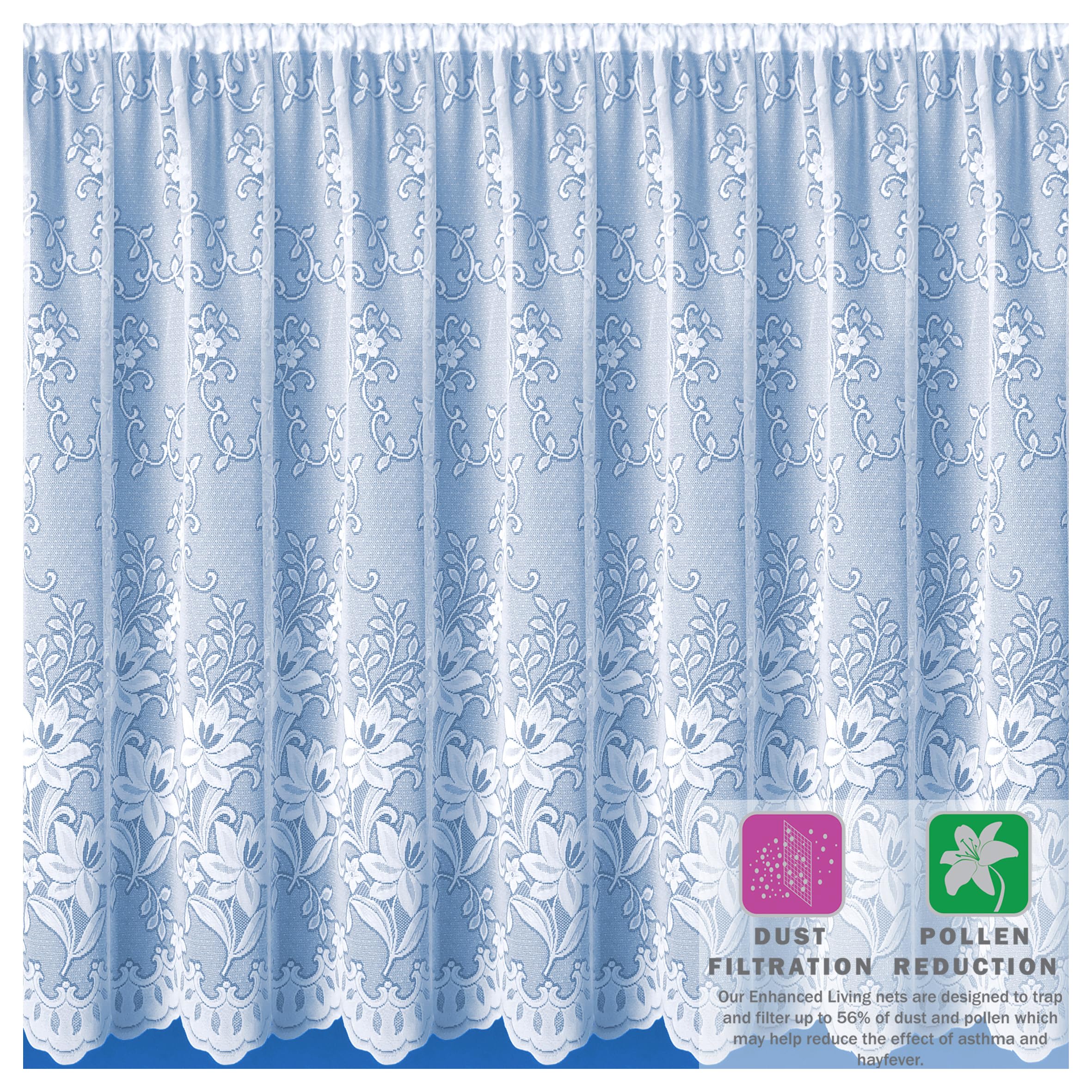 Maple Textiles Luxury Brilliant White Meghan Floral Net Curtain Sold by the Metre (54" - 137cm) Drop