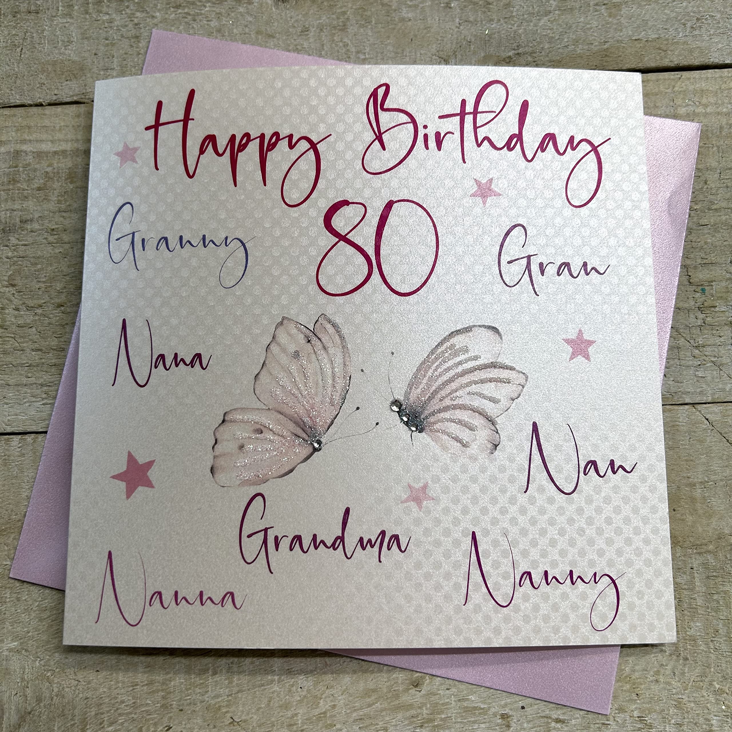 White Cotton Cards Nanna,Nan,Nana,Gran,Granny,Nanny,Grandma, Happy 80" Handmade 80Th Birthday Card, Wb125-80,16Cm X 16Cm