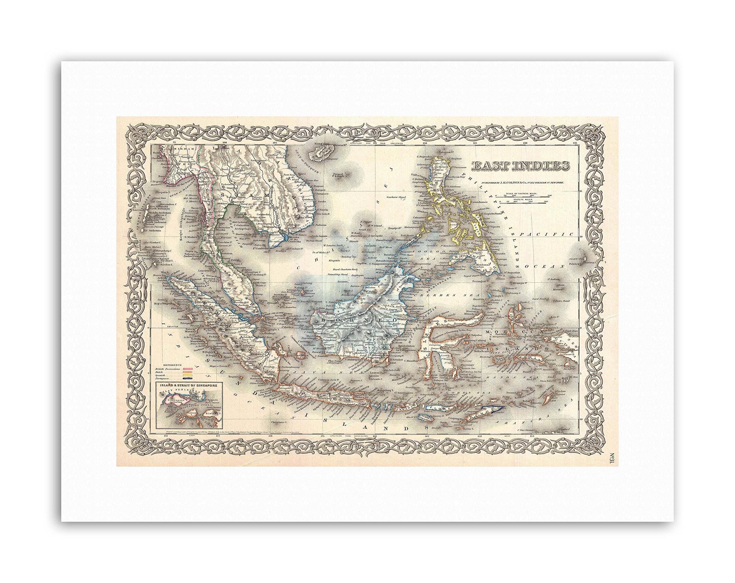 Wee Blue Coo 1855 Colton Map The East Indies Singapore Thailand Borneo Canvas Art Print
