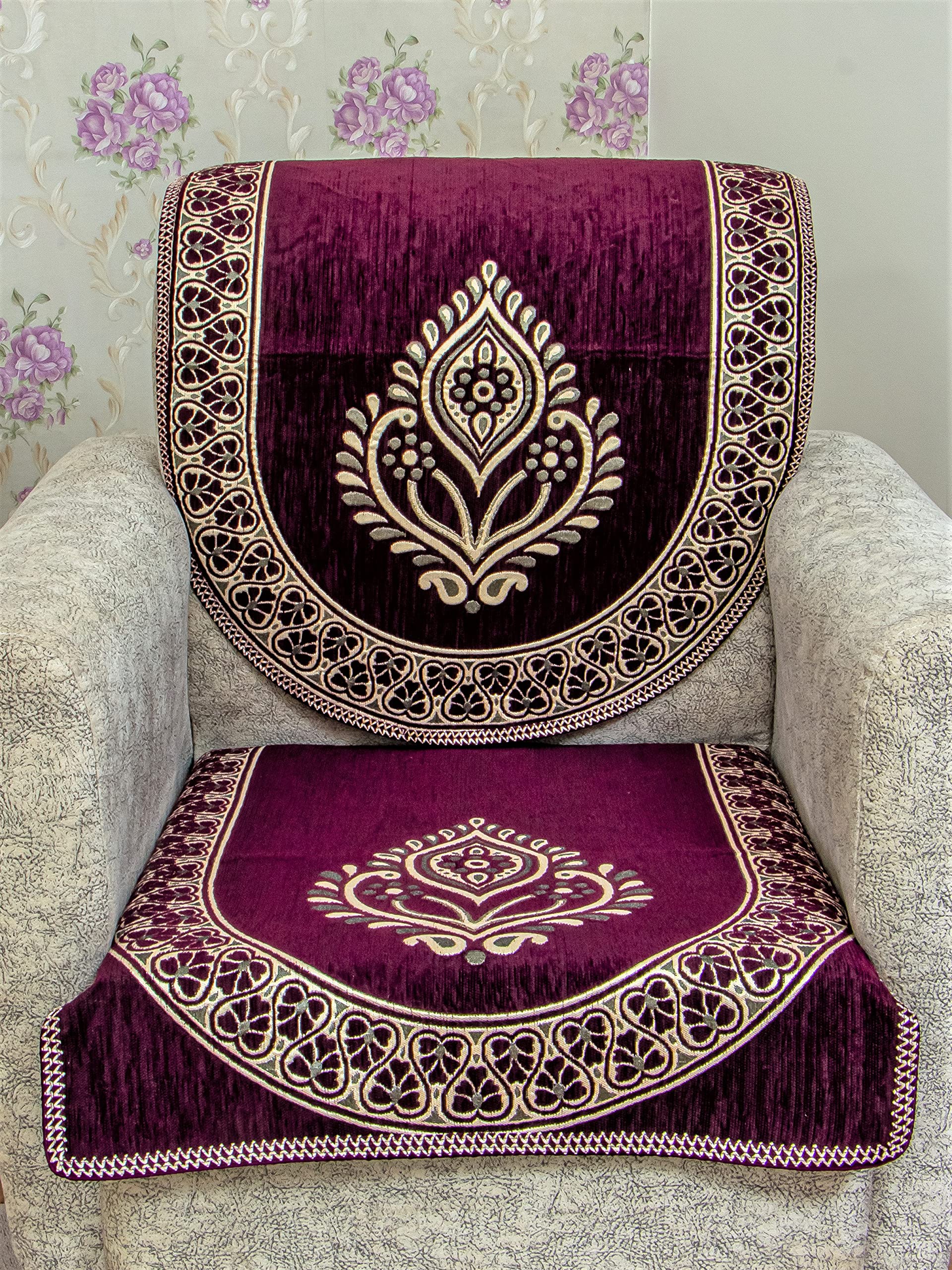 KREEVA Velvet Ciaz Damask 6 Piece 5 Seater Sofa Cover and Chair Set - (3+1+1), Purple (B09H5MBC8K) Amazon Price History, Amazon Price Tracker
