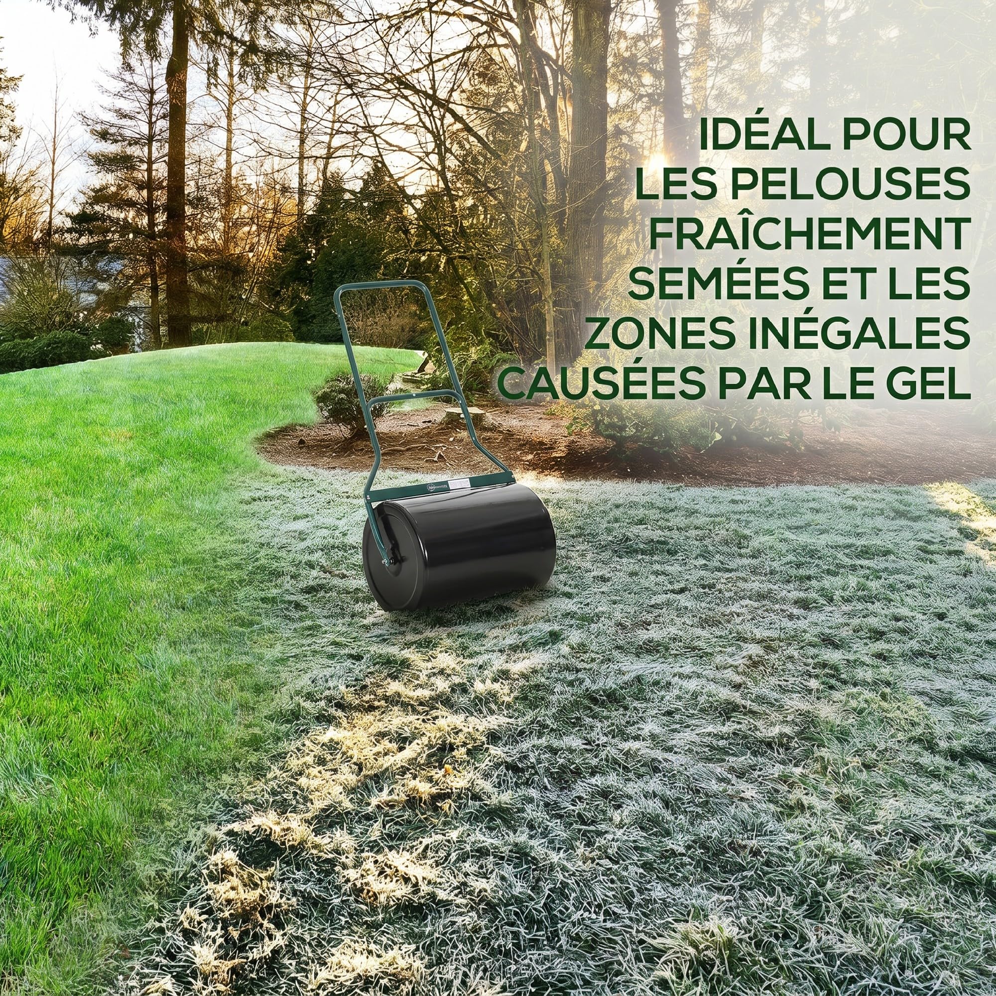 Outsunny Rouleau à Gazon Rouleau de Jardin 50 cm remplissable avec 60 L d’Eau ou de Sable, poignée Ergonomique, Outil de Jardinage pour pelouse, Patio et Parc, Noir et Vert