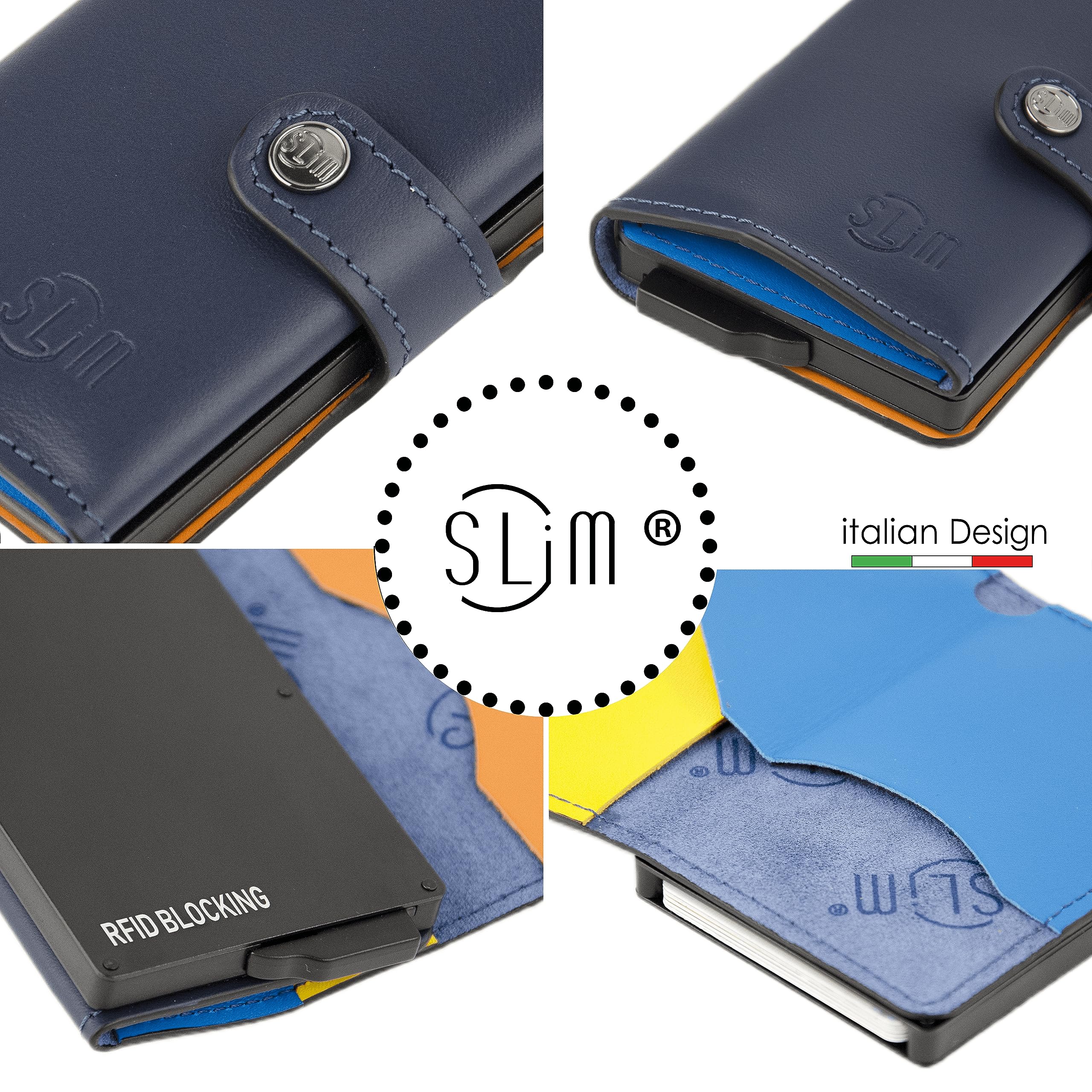 SLim Porta Carte di Credito Schermato Portafoglio Uomo Rfid Portatessere Anticlonazione Donna Portacarte Uomo (Blu Multicolor, Senza Zip)