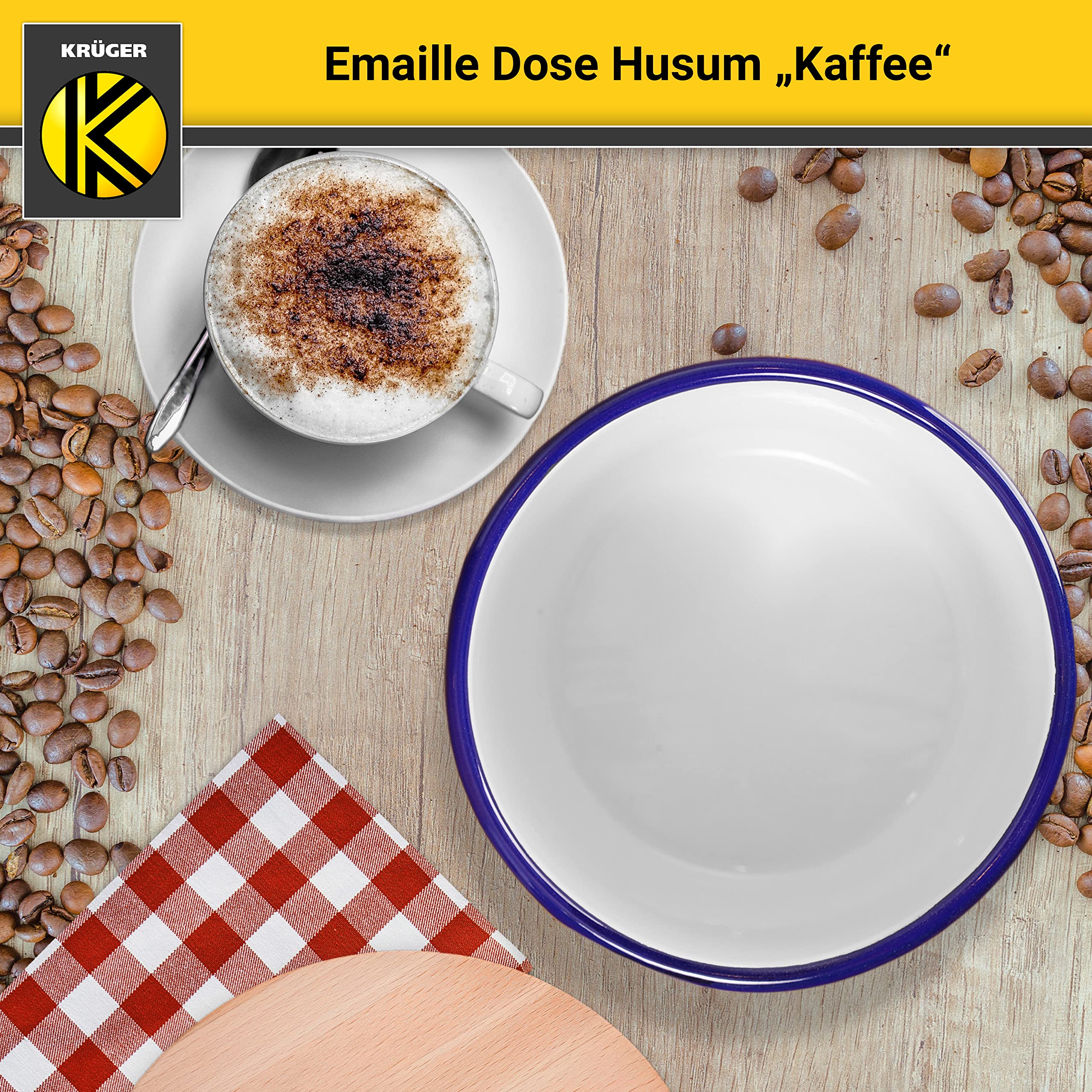 Krüger Emaille-Dose Husum "Kaffee" 3,5 Liter - schnitt- und kratzfeste Aufbewahrungsbox mit Deckel - Silikondichtungsring für luftdichtes Verschließen - spülmaschinengeeignet