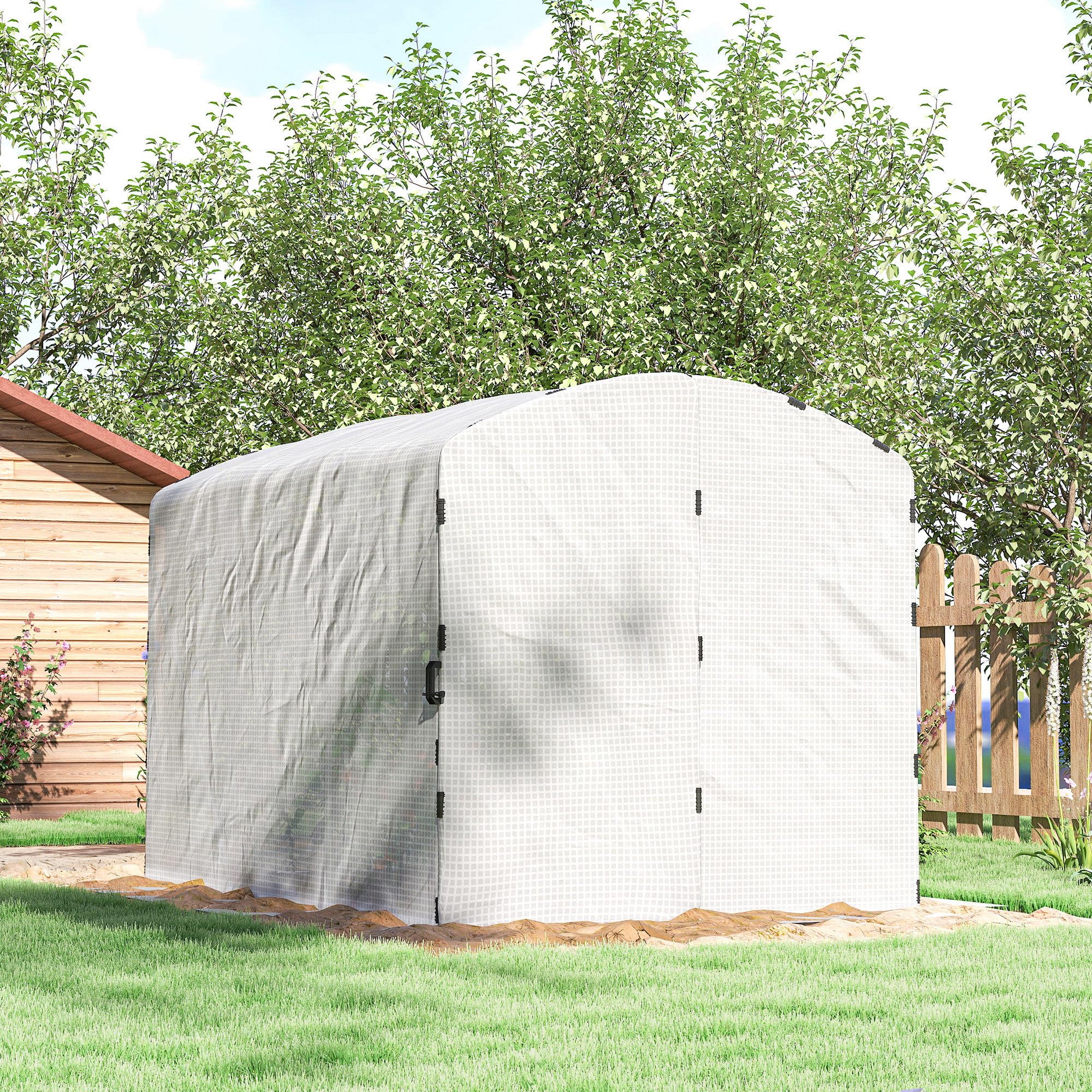 Outsunny Serre Tunnel de Jardin 6m² Serre de Jardin Tunnel bâche PE 220g/m² avec Porte Bords prolongés de 50 cm pour extérieur Toutes Saisons légumes Fruits Fleurs 300x200x195cm Blanc