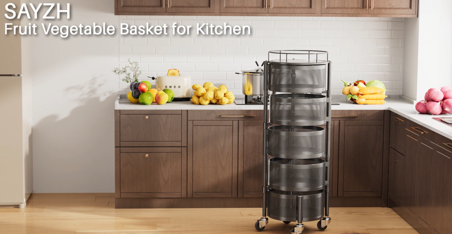 Amazon.com: SAYZH Fruit Vegetable Basket for Kitchen, Rotating