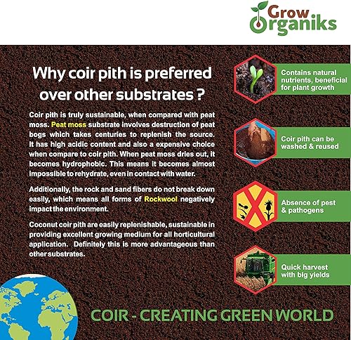 Miniatura 20 de Pith de fibra de coco, ladrillo de turba de coco, 1.4 libras EA, (6 ladrillos), lista OMRI para uso orgánico, expansión entre 10-12 L, sustrato