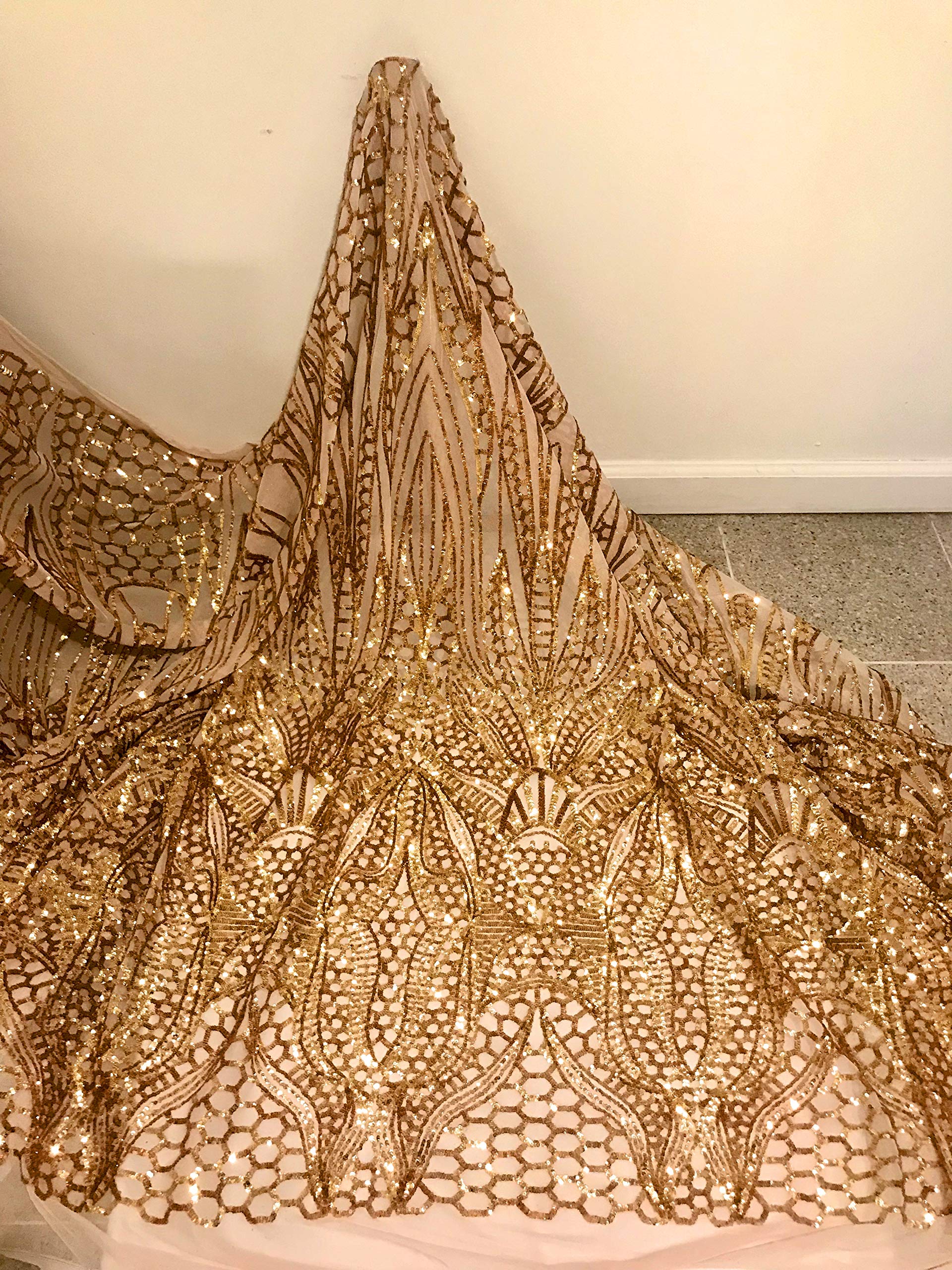 Nude 4way Stretch Mesh with sequins embroidered lace fabric 50” width sold by The yard