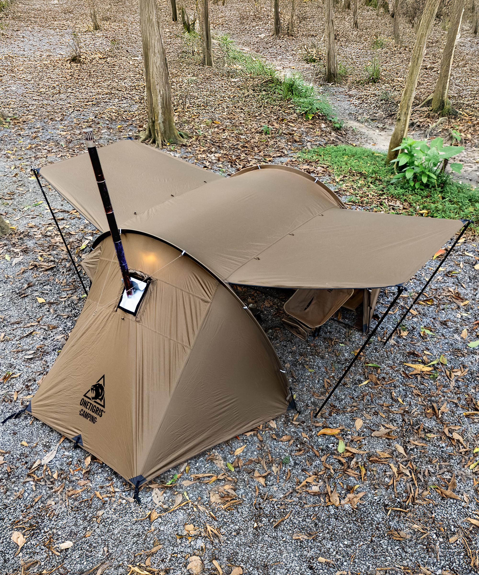 OneTigris Raven Nest Tunnelzelt 2 Personen, Winterzelt, Hot Tent, Ofenloch | Camping Zelt wasserdicht 3000 mm Wassersäule für Reisen Outdoor