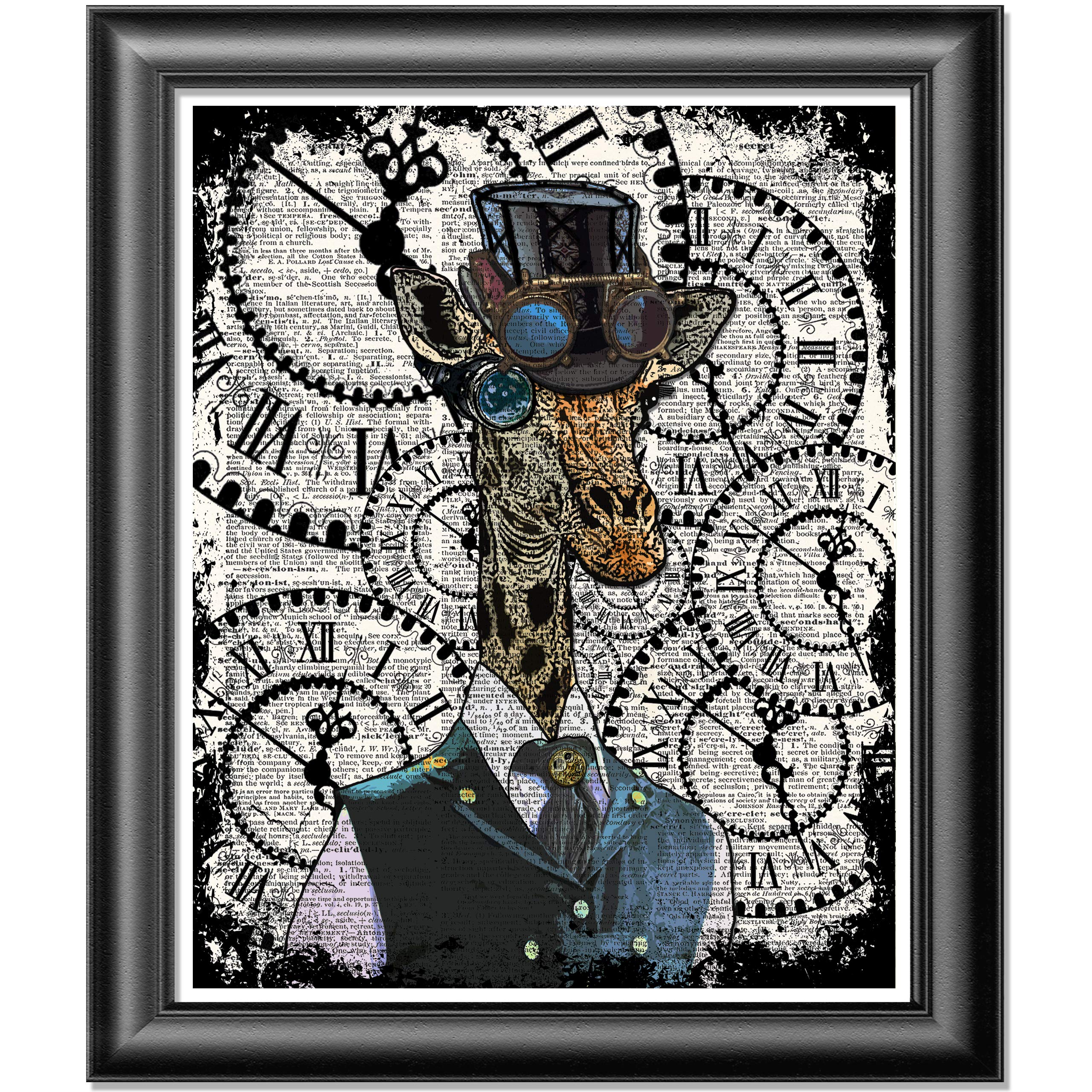 Giraffe Wall Art on antique dictionary book page, Unique Steampunk Wall Decor