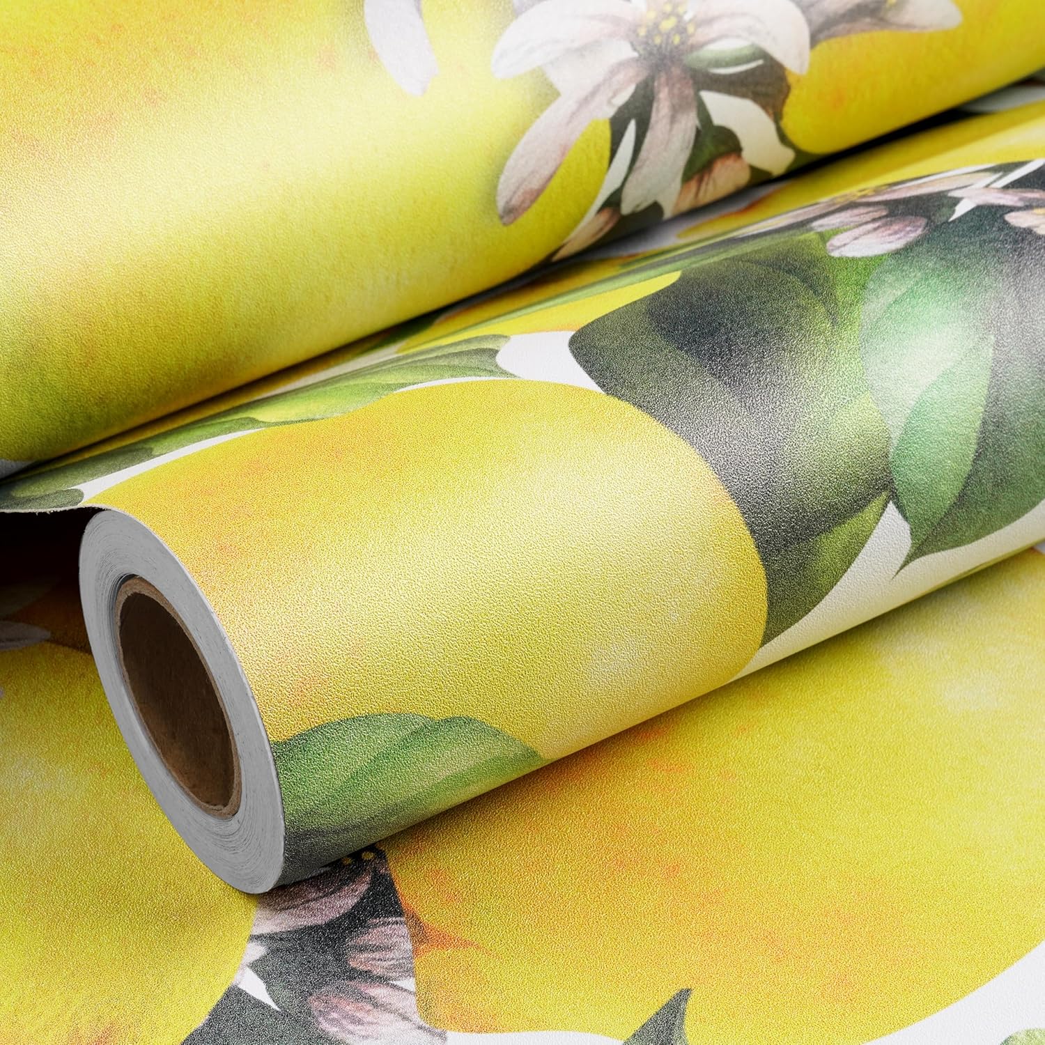 ReWallpaper 17.5inx23ft Lemon Peel and Stick Wallpaper for Kitchen Self Adhesive Green and Yellow Fruit Wallpaper Vintage Yellow Contact Paper for Cabinets Decor Kitchen Wall Paper Oil Proof Sticker