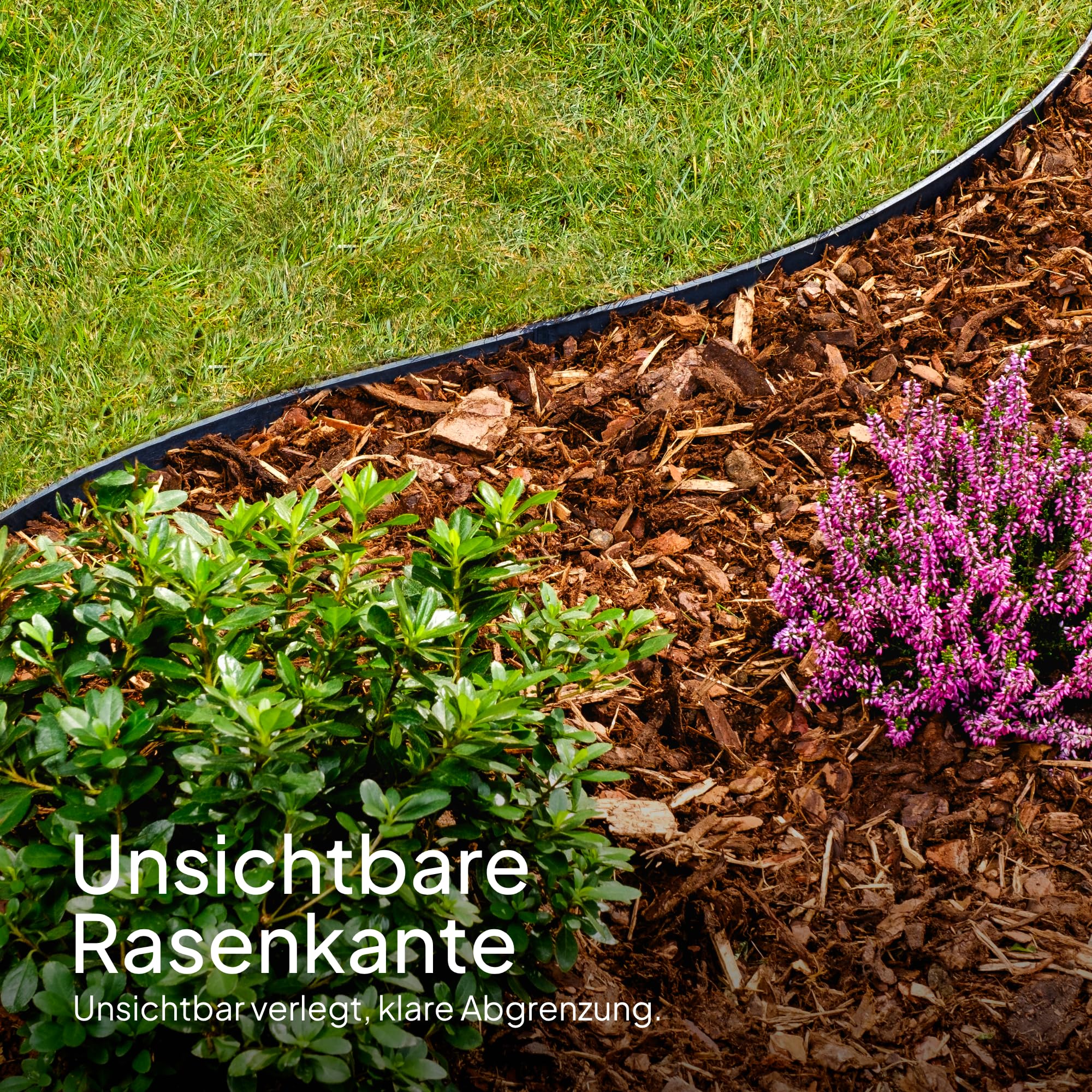 Flexible Rasenkante Kunststoff 18 m, Höhe 78 mm - Pflasterkante mit 100 Erdanker - Mähkante aus recyceltem Plastik - Sehr gut Rasenkantensteine zu verarbeiten, min. 25 Jahre Lebensdauer