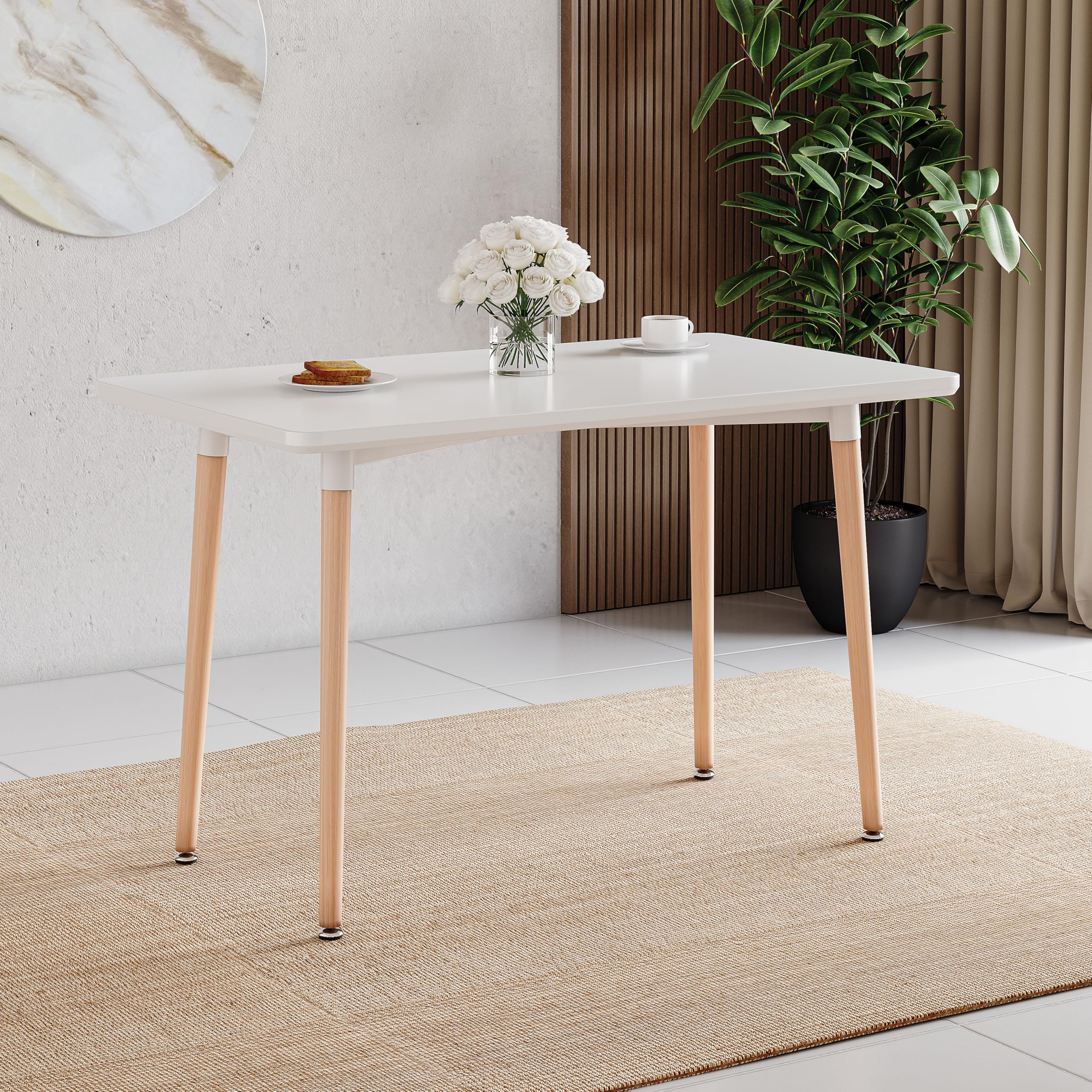 Vida Designs Batley 4 Seater Dining Table | White | Square | 75H x 120W x 70D cm | Solid Beech Wood Legs | Modern Dining Room