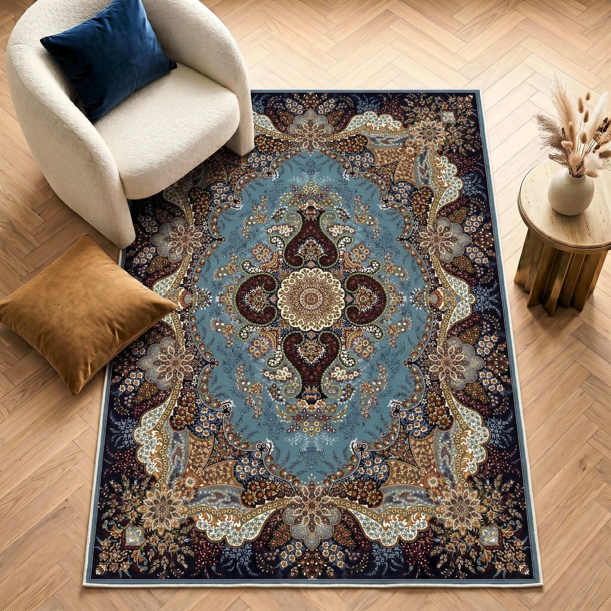 Imperium Homeware Machine Washable Rug, 120x170cm, Non-Slip Backing, Short Pile, Non-Shedding, Pet-Friendly — Area Rug for Living Room & Bedroom, Regal Sapphire
