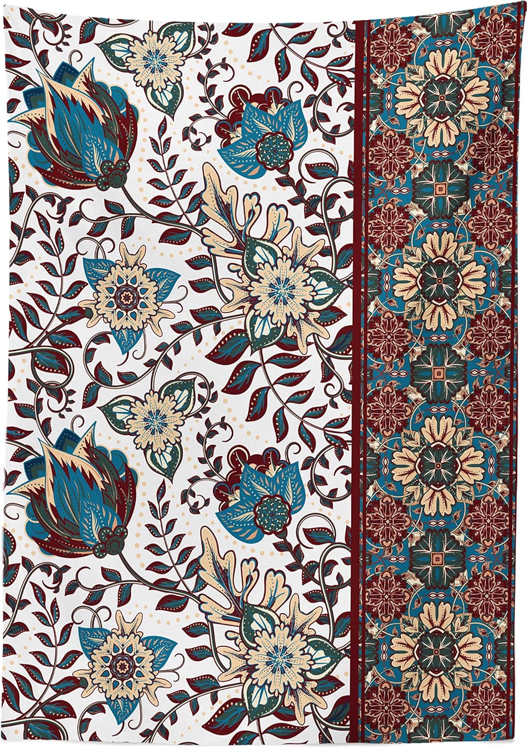 Ambesonne Orient Tablecloth, Ornamental Floral Pattern and Border Traditional Middle Eastern Artwork, Dining Room Kitchen Rectangular Table Cover, 52" X 70", Petrol Blue 52" X 70" Petrol Blue