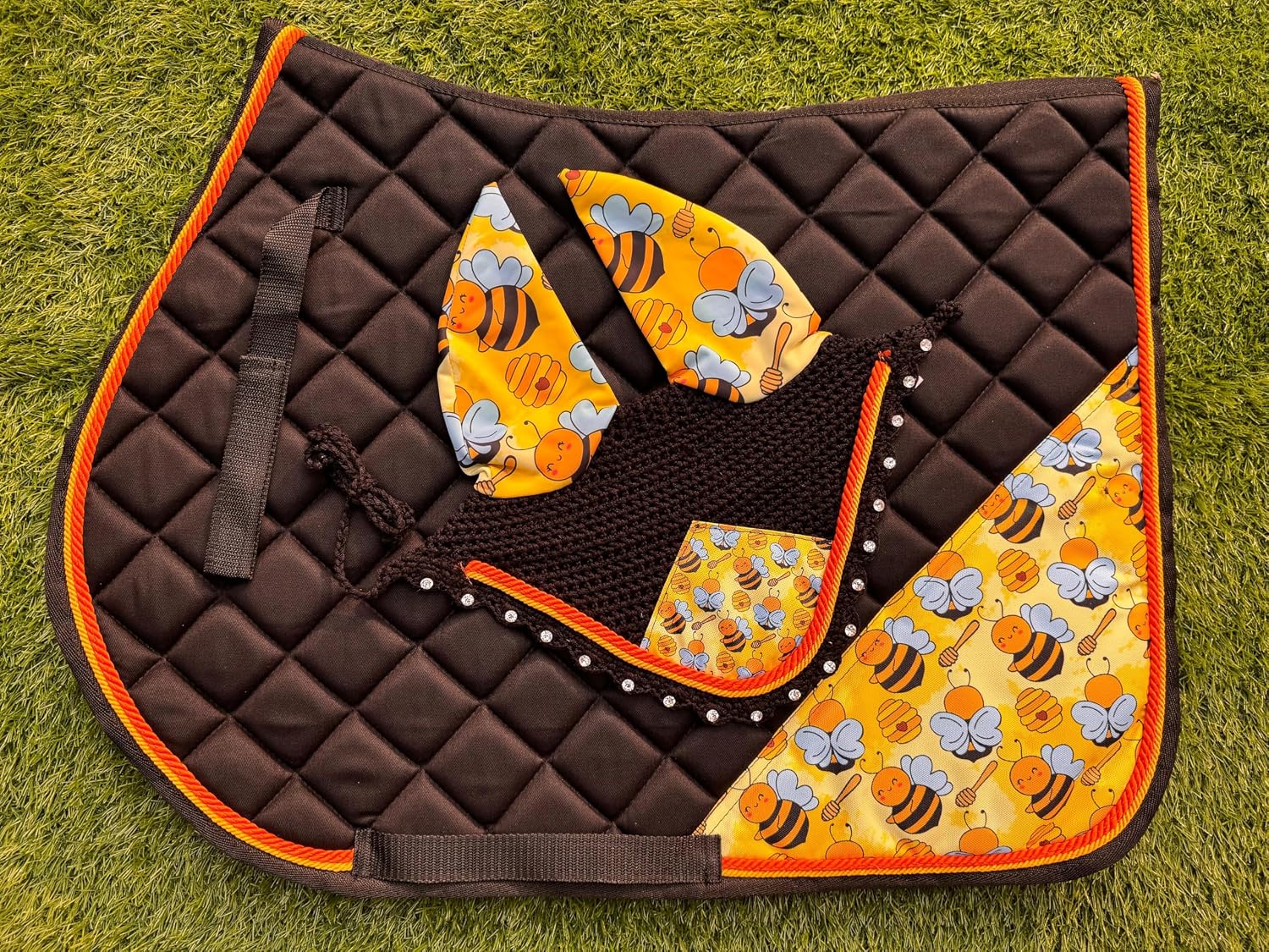 Honey Bee English Saddle Pad Set Numnah Horse Ear Bonnet Saddle Cloth Saddle Blanket Horse Riding Wears