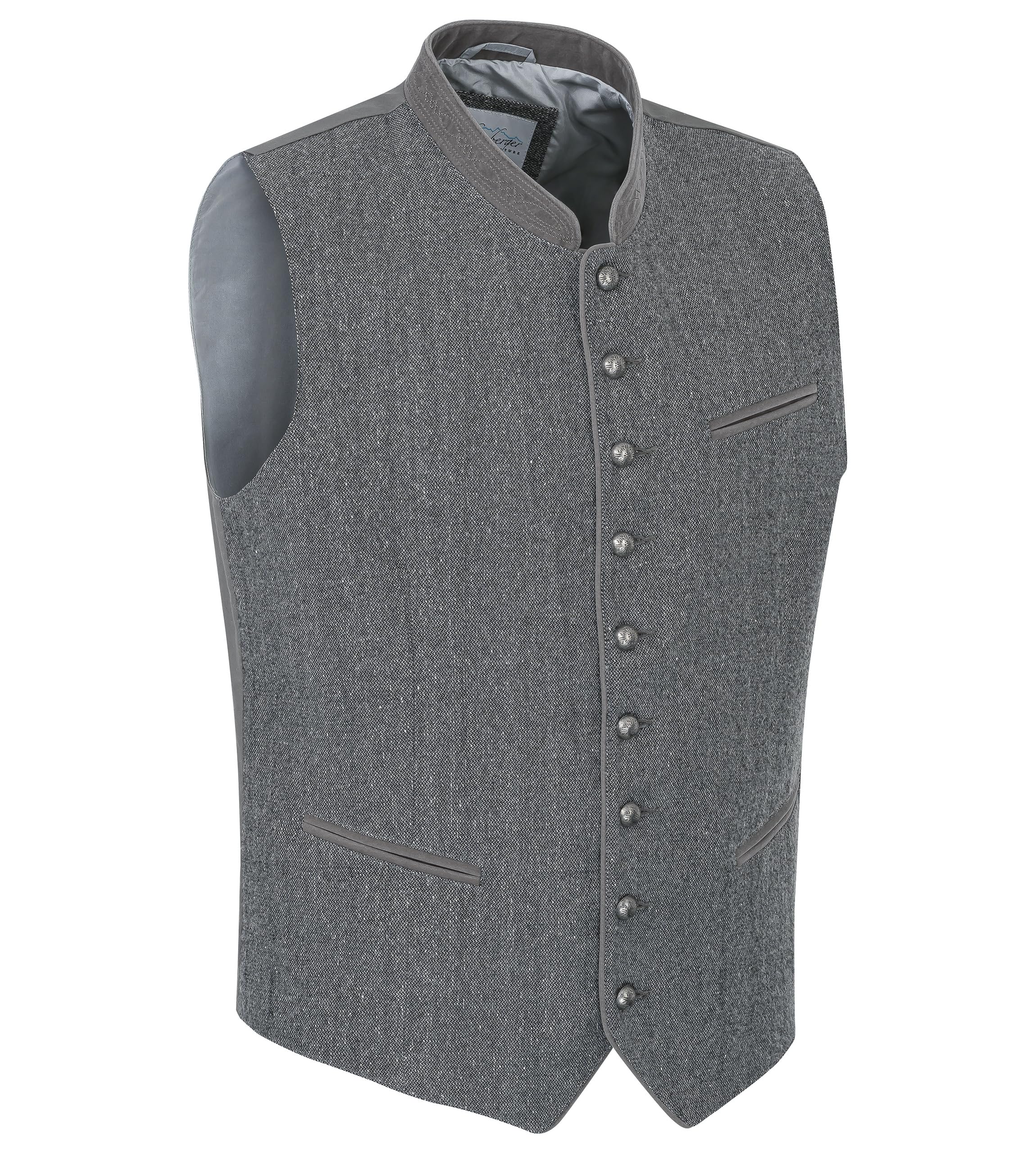 Schöneberger Trachten Couture Chaleco tradicional para hombre, de alta calidad, color gris, para Oktoberfest, para traje regional, de piel, chaleco Gilet Manuel
