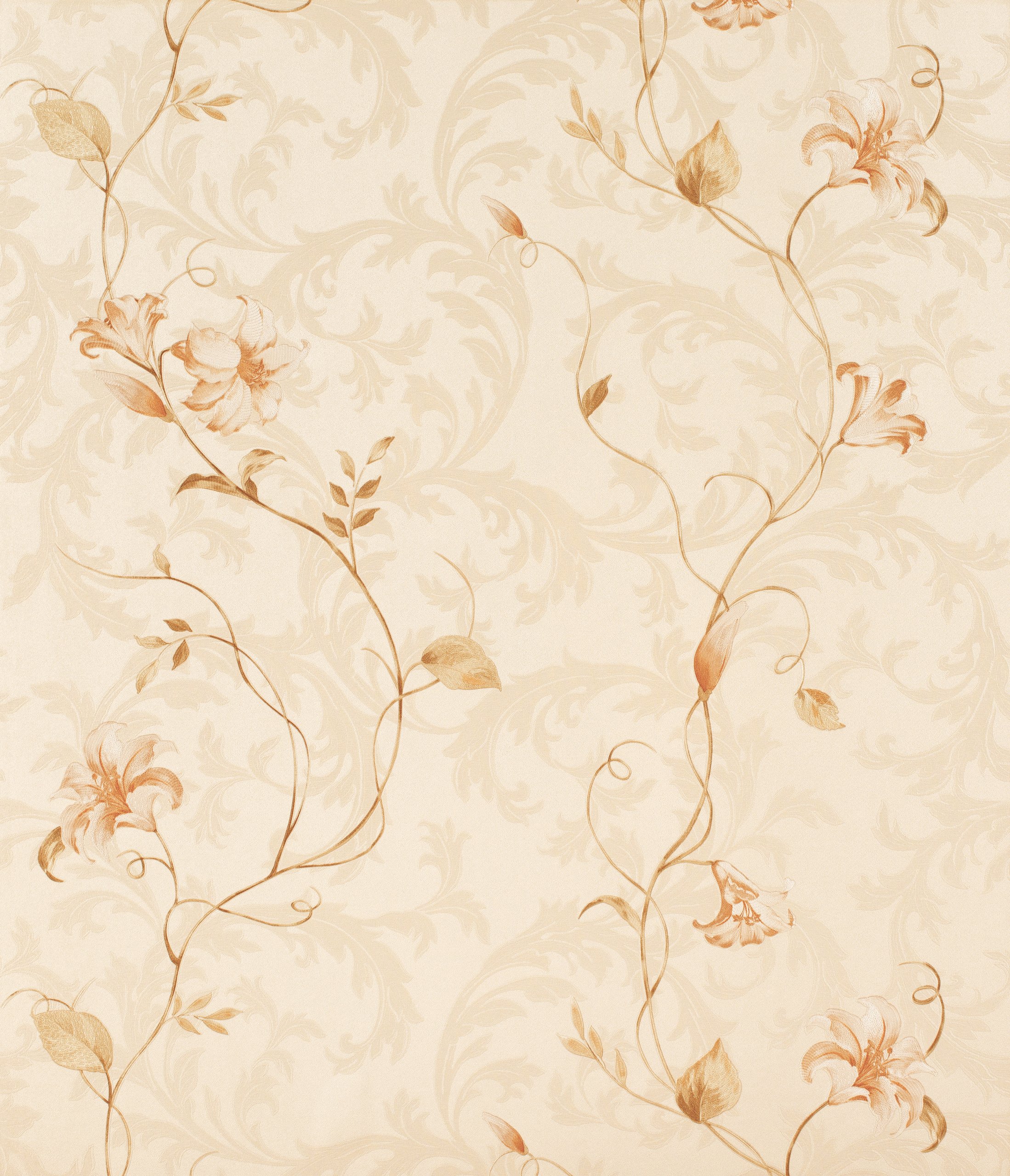 Designer 70cm Vinyl Wallpaper Sample - Floral Secret Leaves (Cream/Ivory/Burnt Gold)