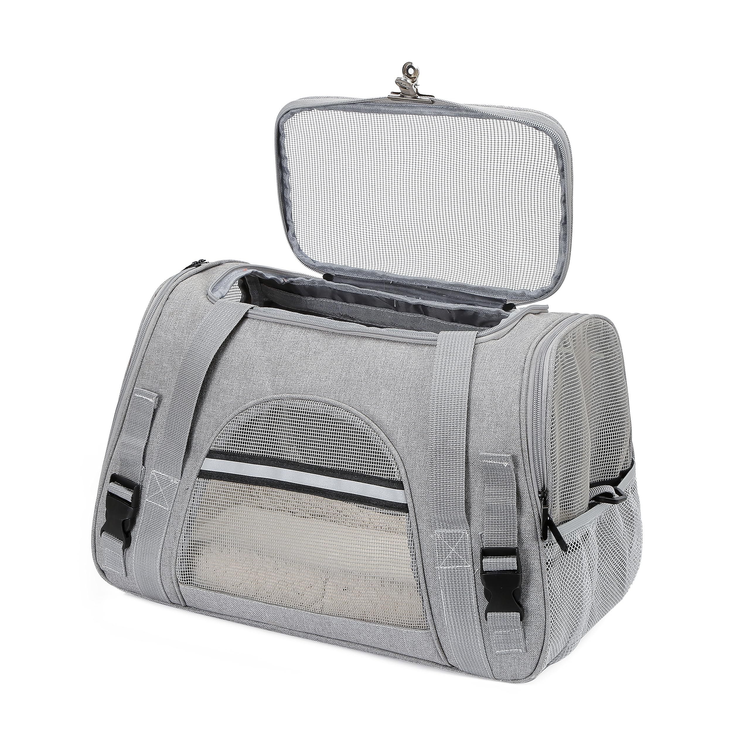 Transportín Gato Perro, Bolsa de Transporte Plegable para Mascota de Viaje Portátil y Transpirable con Correa Interior de Seguridad
