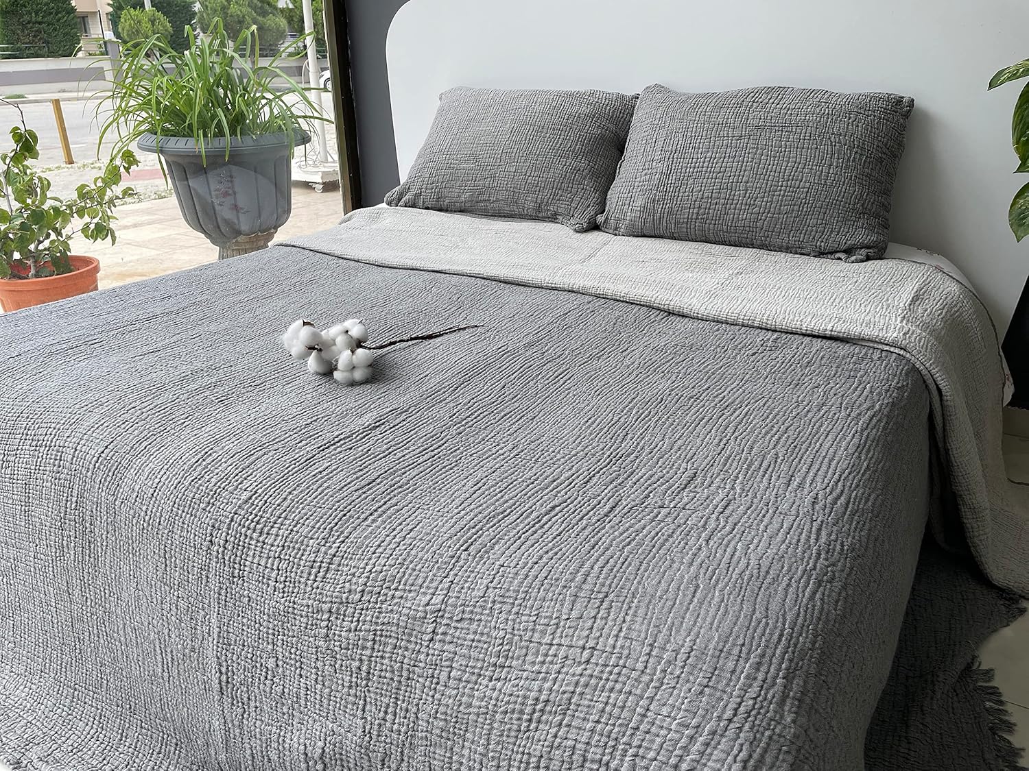 100% Muslin Cotton Pillow Shams, 4 Layers Soft Turkish Cotton Pillowcases, Pillowcase ONLY – No Blanket or Bedspread Included, Anthracite (King Size Two Pillowcase 20x36 (50x90cm))