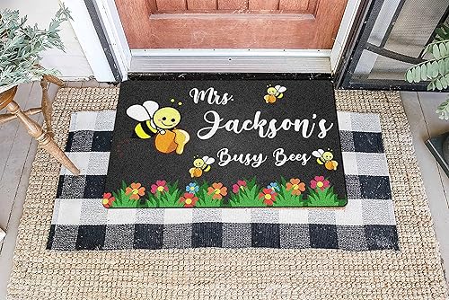 Miniatura 2 de VOTANTA Felpudo de abejas de bienvenida al aula, tapete personalizado con nombre para el profesor, para el regreso a la escuela, tapete decorativo