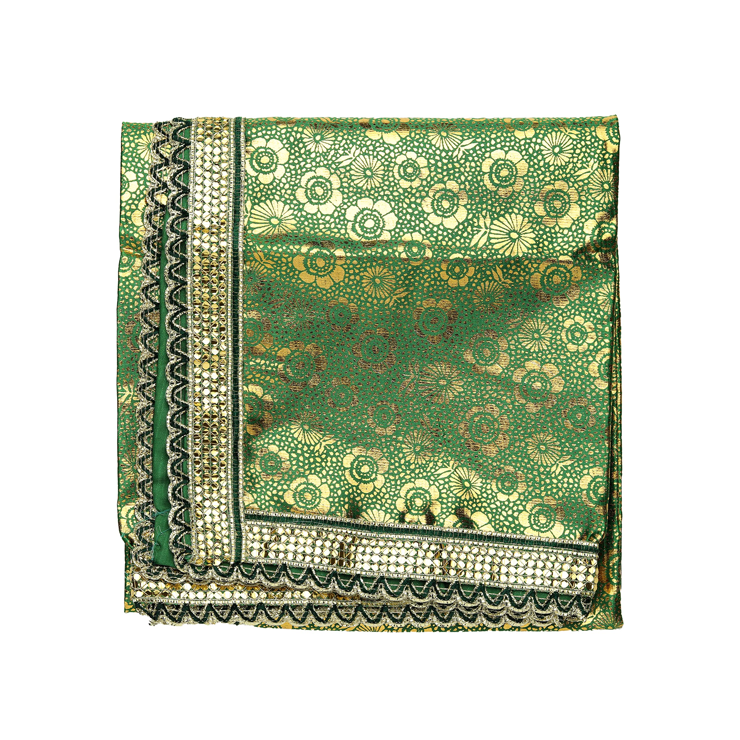Decorative Cloth Pooja Asaan Mat Backdrop Large Indian Traditional Cultural Navratri Festival Decoration Decor for Backdrop Statue Chowki Aasan Mat Posters Frame(Size :- 40 Inch x 40 Inch)(Green) - Image 3