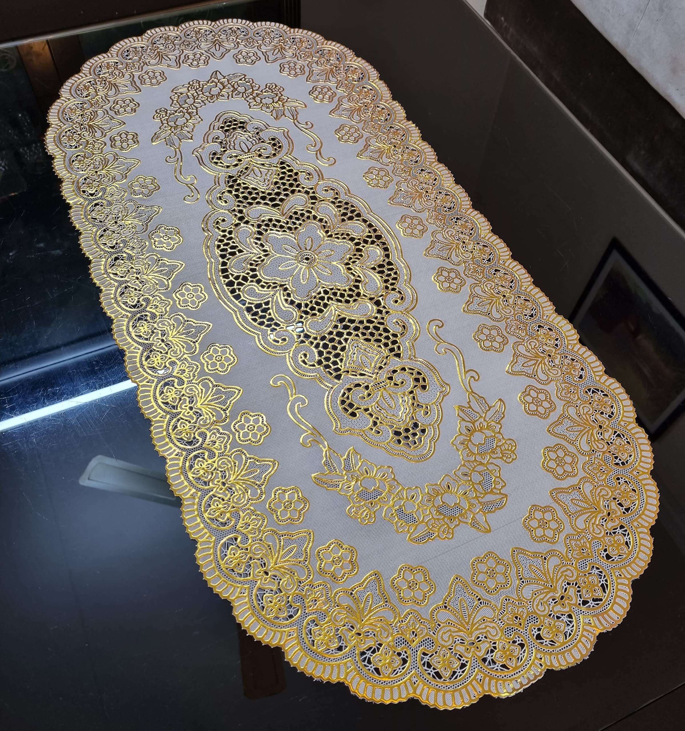 Delhi PVC Corp Oval Design Center/Dining Table Runner Golden (B0B6SPVF31) Amazon Price History, Amazon Price Tracker