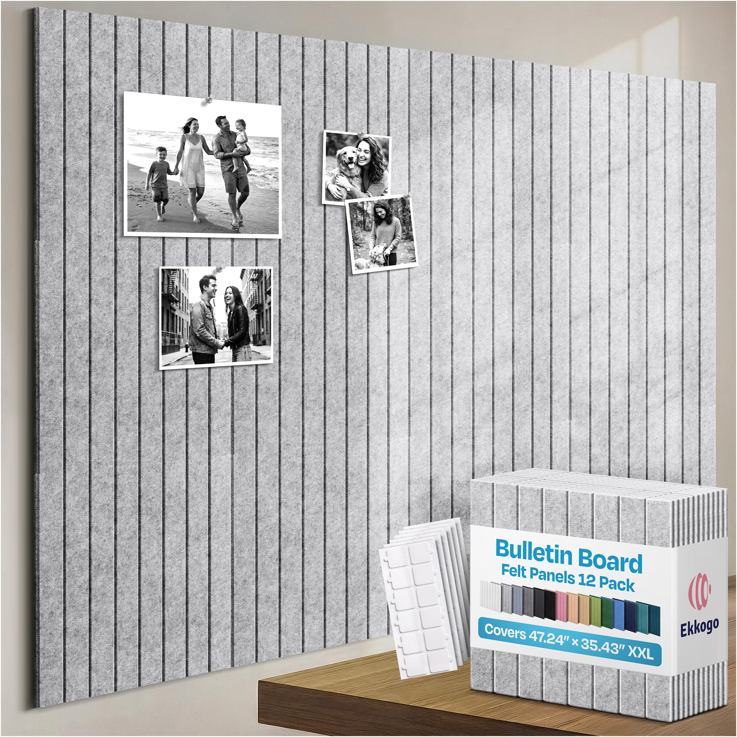 Photo 1 of Ekkogo X-Large Cork Board Alternative 12-Pack Felt Bulletin Board Thick and Decorative Pin Board for Home Office Walls 47.24 x 35.43 Inches with 72 Adhesive Tabs - [Smoky White]