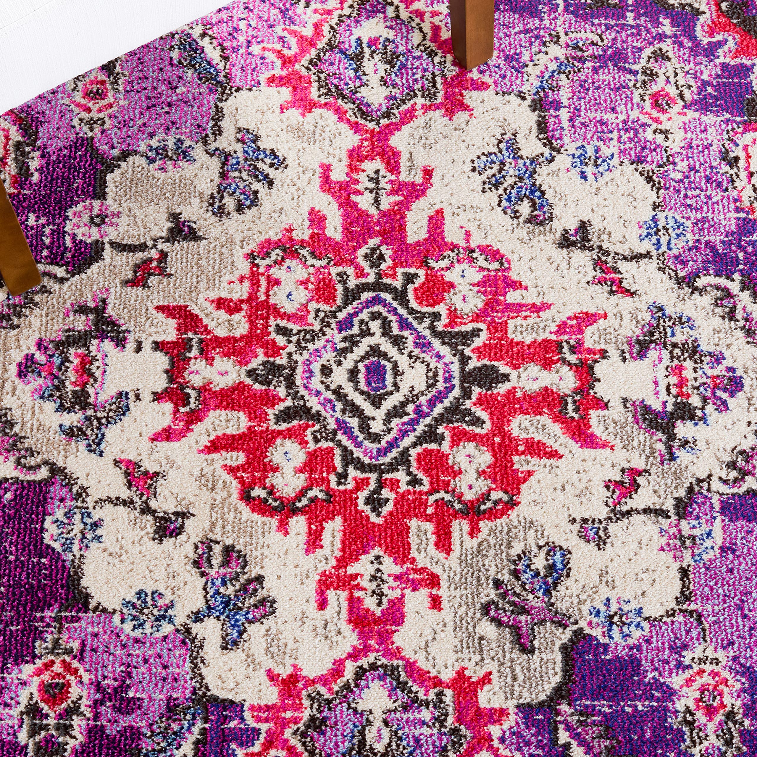 SAFAVIEH Boho Teppich für Wohnzimmer, Esszimmer, Schlafzimmer - Monaco Collection, Kurzer Flor, Violett und Fuchsia, 120 x 120 cm