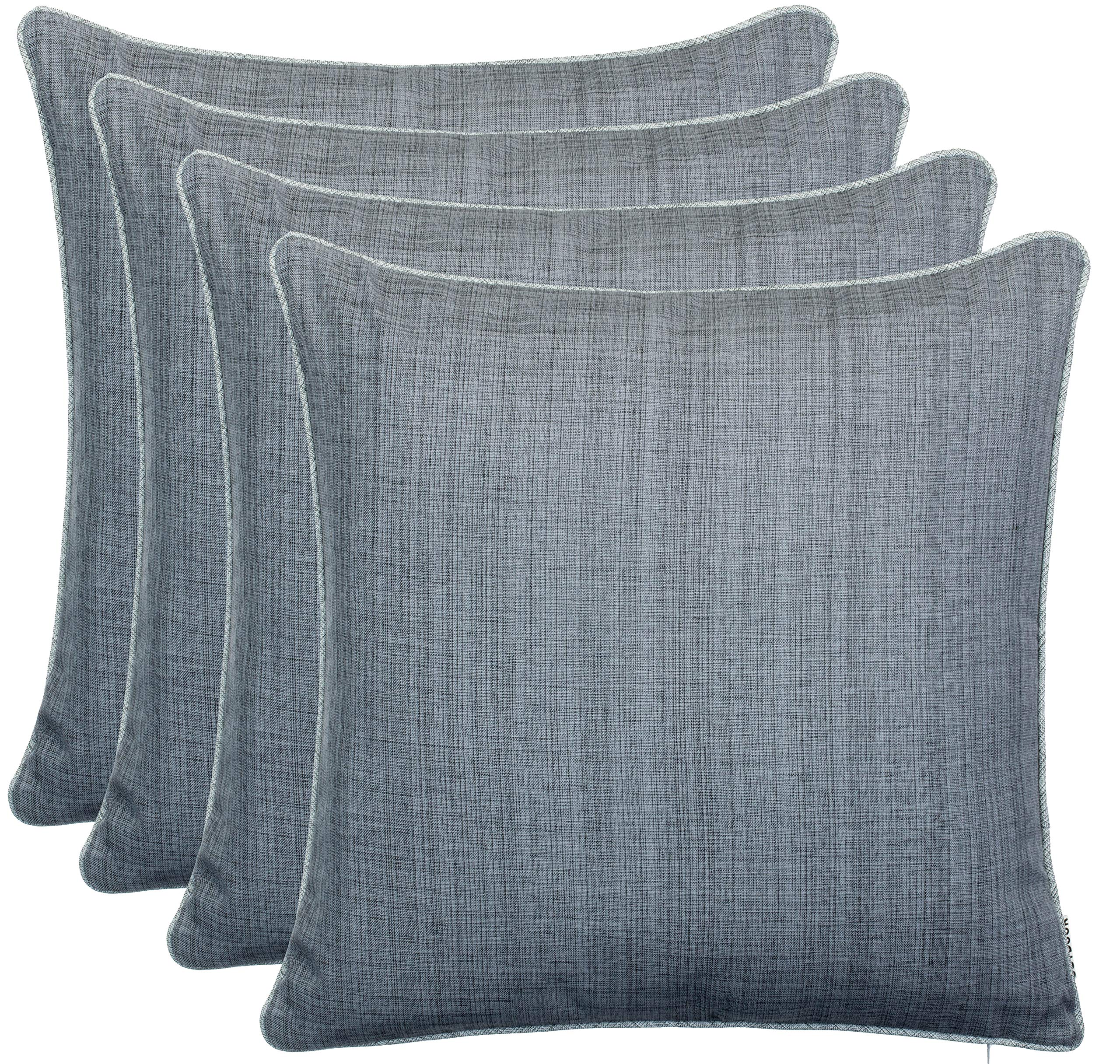 Brandsseller Set di 4 Cuscini da Esterno 45x45 cm – Cuscini Decorativi con Elegante Bordino a Contrasto effetto Lino – Idrorepellenti e Antimacchia per Giardino, Balcone, Terrazza e Divano - Grigio