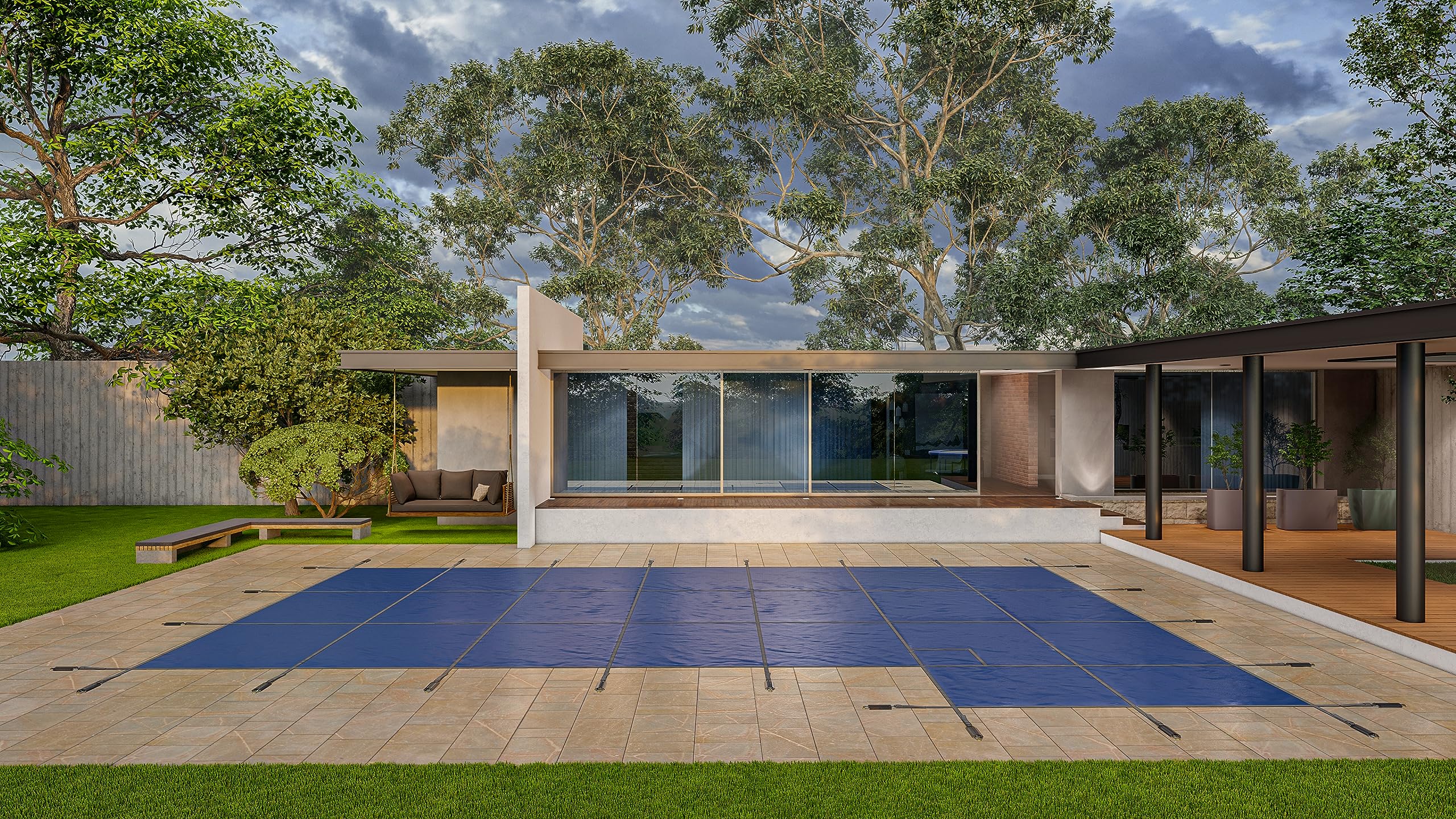 WaterWarden Inground Pool Safety Cover 20’ x 40’ with Right End Step, 15-Year Warranty, UL Classified to ASTM F1346, Triple Stitched for MAX Strength, Abrasion Resistant, Hardware Included, Blue Mesh