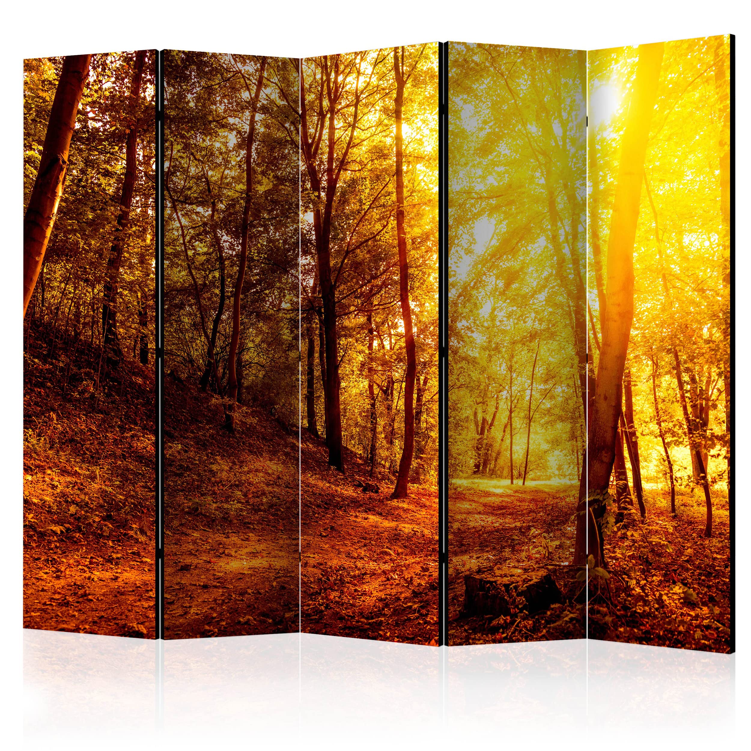 decomonkey Paravent Raumteiler Innen Wald, 225x172 cm, 5-teilig, Beidseitig