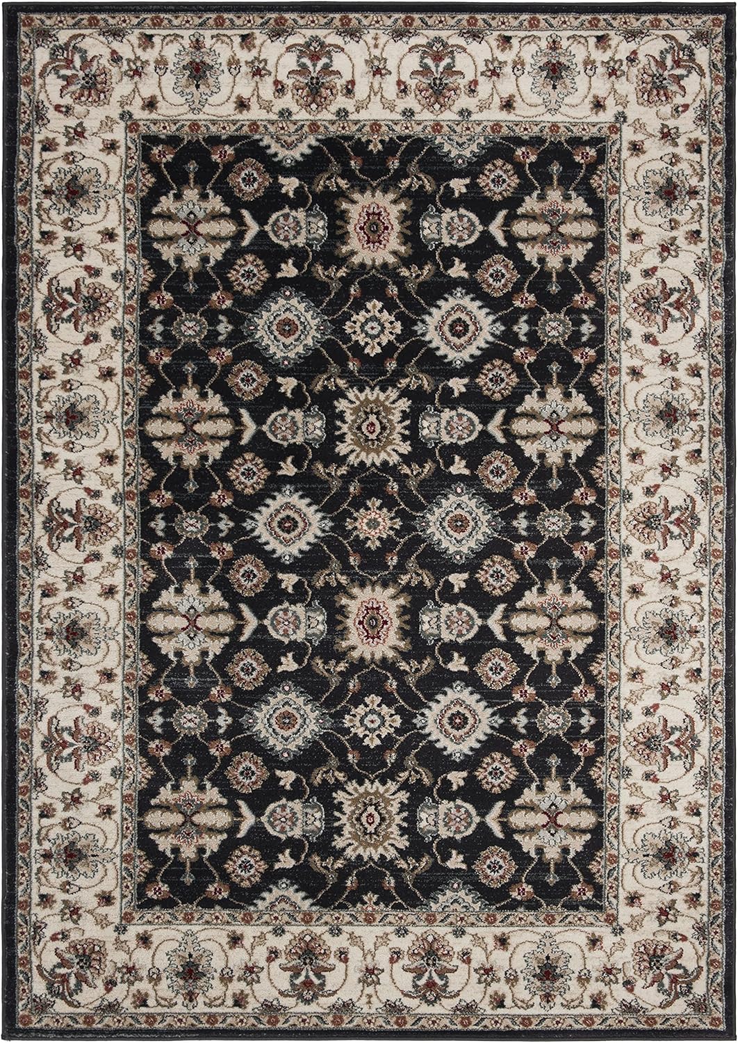 Navy and Cream 5' x 7' Traditional Synthetic Area Rug