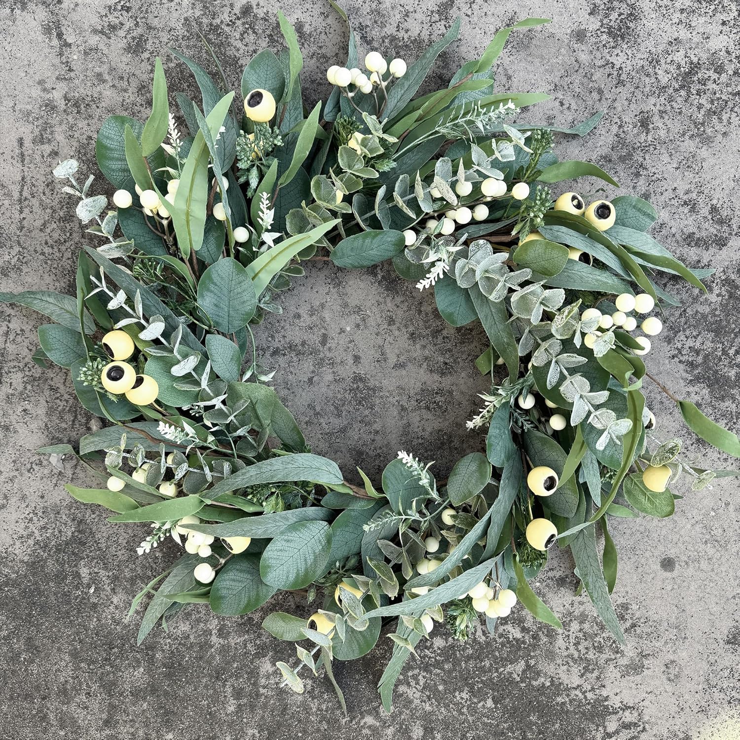Wreaths for Front Door 22 Inch, All Season Greenery Wreath Olive Eucalyptus Leaves and White Mixed Berry for Indoor Outdoor Farmhouse Home Porch Wall Window Festival Wedding Decor - Image 8