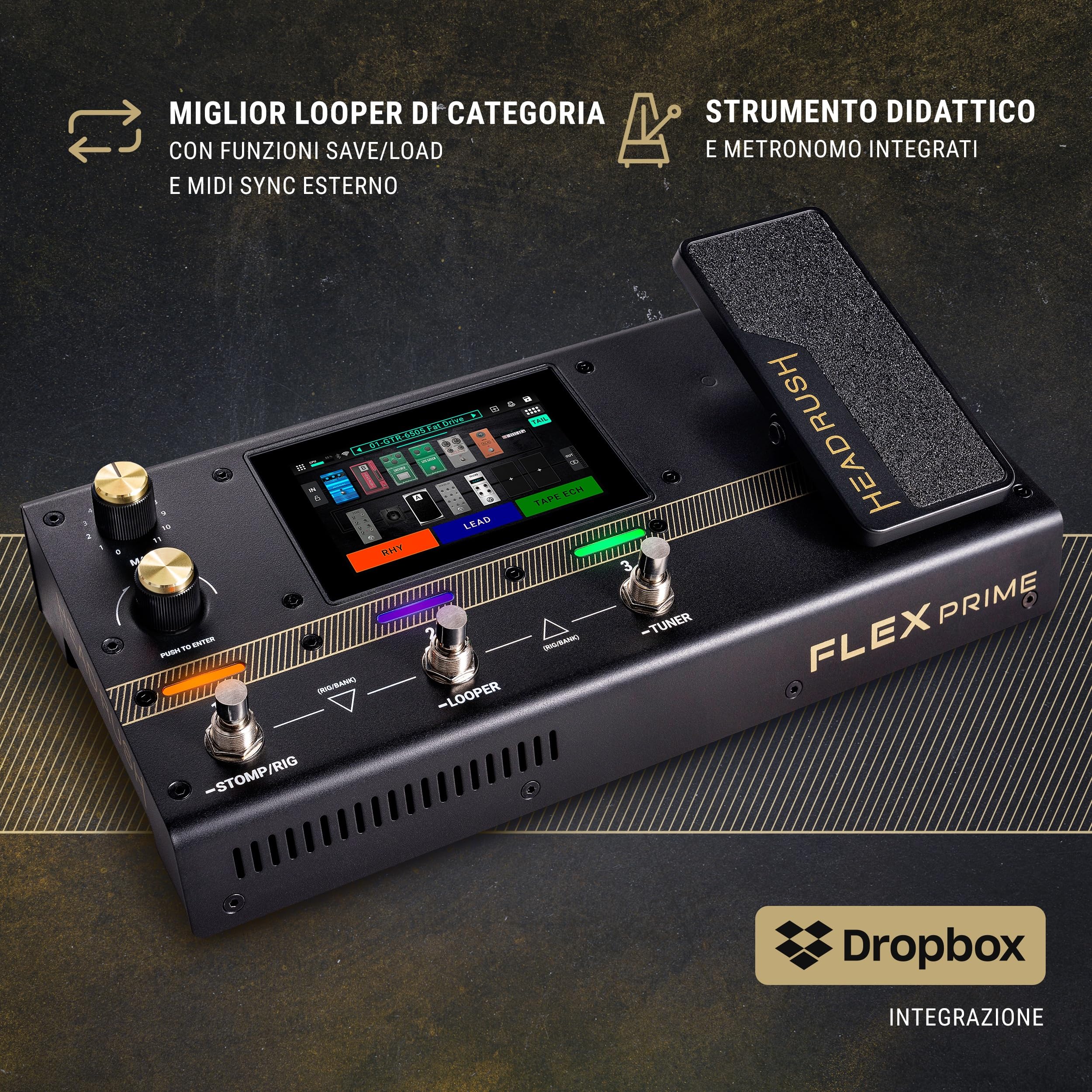 HeadRush Flex Prime - Pedaliera Multieffetto e Amp Modeler per Chitarra e Basso con Touchscreen, Looper, Wi-Fi, Bluetooth, IR Loader, USB, lezioni