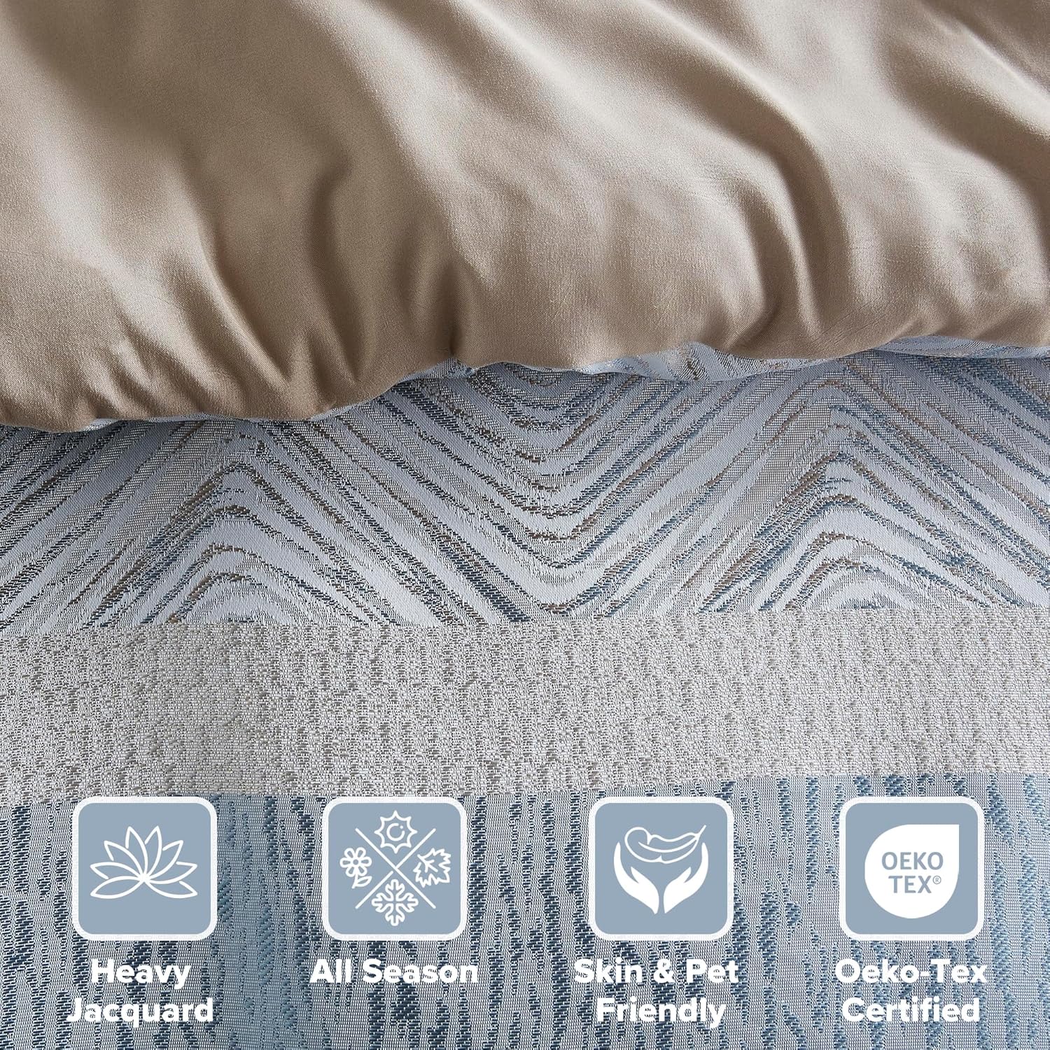 Comfort Spaces Blue Queen Comforter Set - 7 Pieces Trendy Modern Jacquard Bedding Sets with Sheets, All Seasons Skin-Friendly, Lightweight & Soft Microfiber Queen Bed Set, Shams, Queen