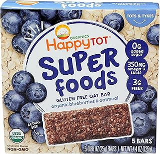 HAPPY TOT Organic Blueberries & Oatmeal Superfoods Oat Bars 5 Count, 4.4 OZ
