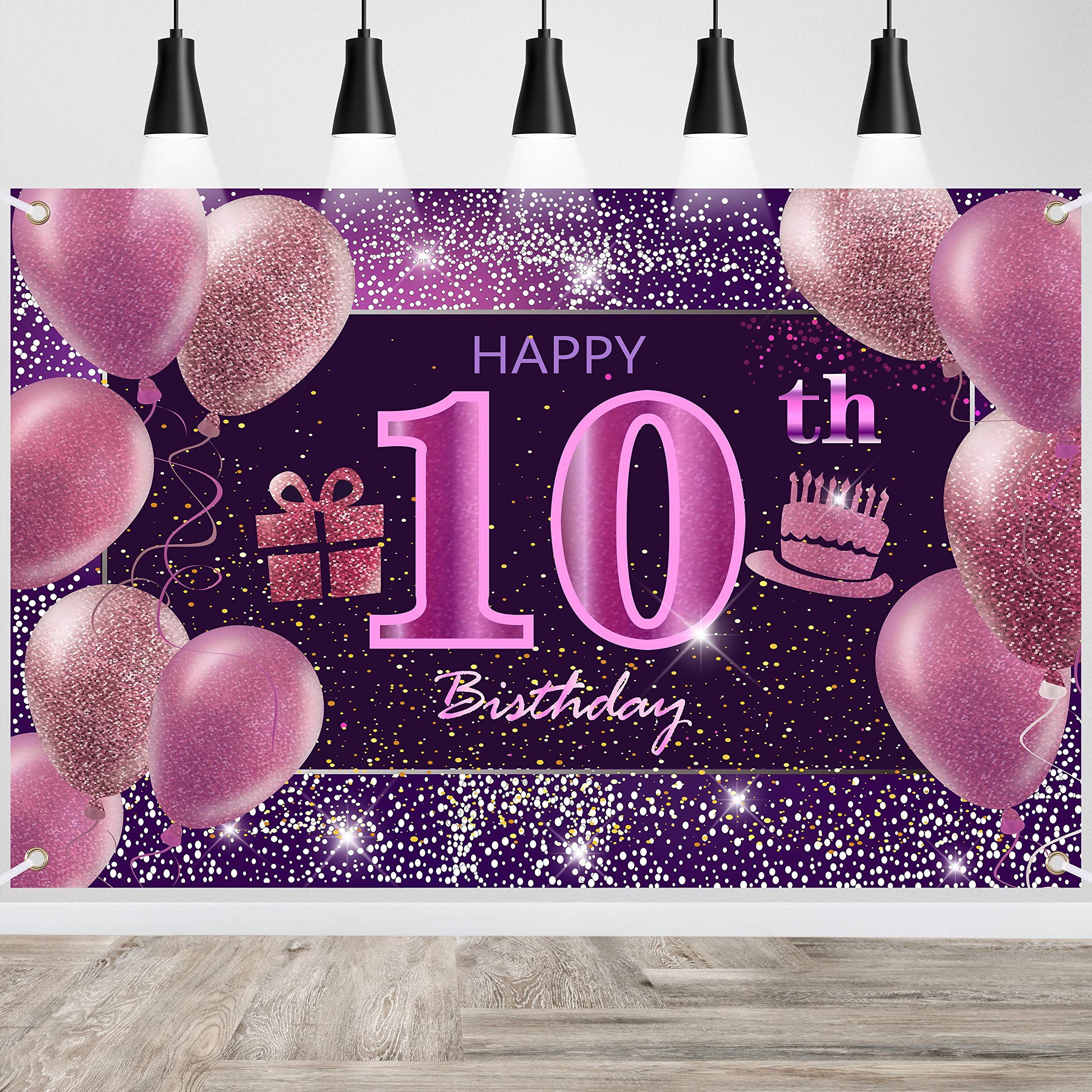 10th Birthday Decorations IMISI Happy Birthday Banner Pink Birthday Backdrop Decorations for a Party