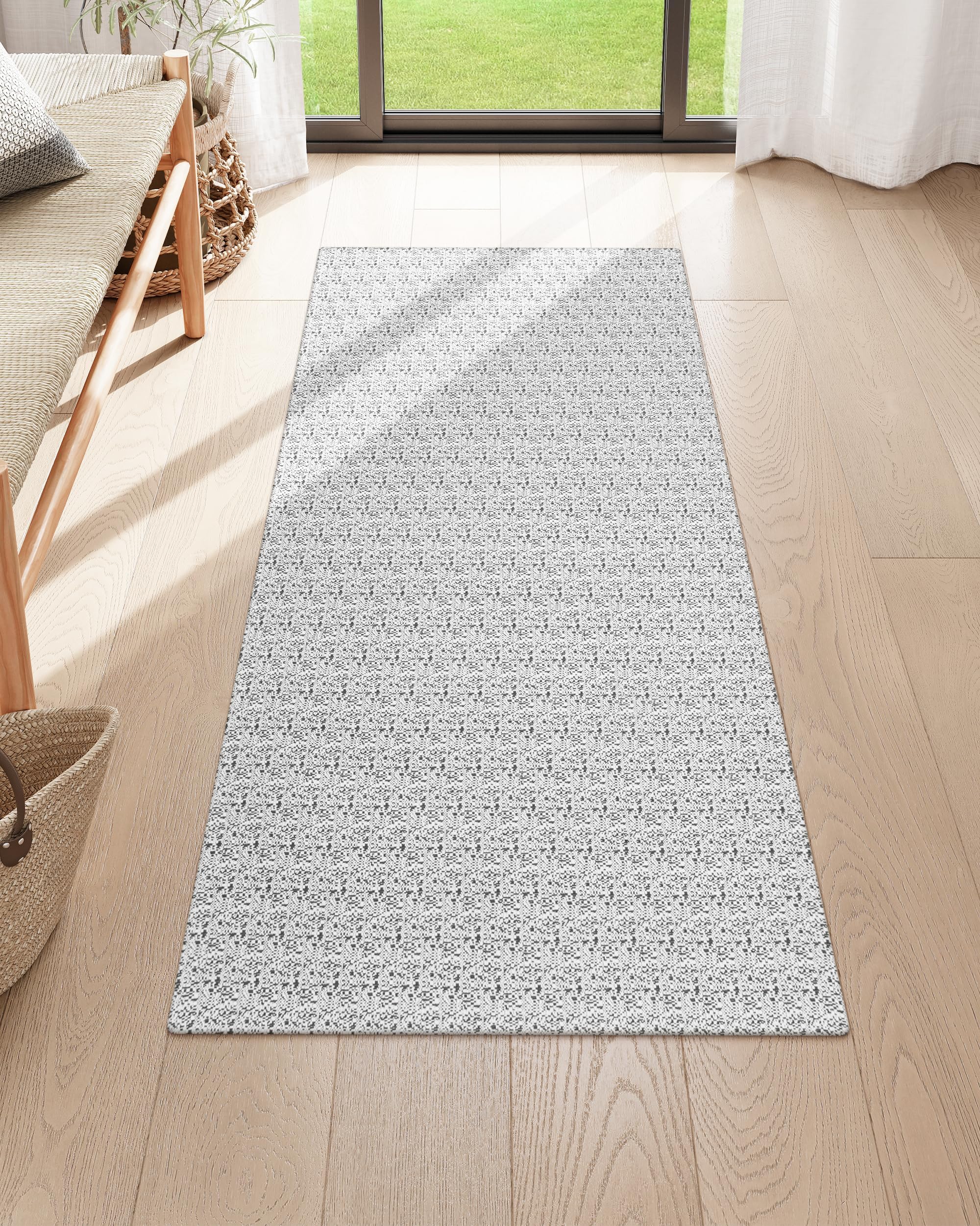 Collive Runners for Hallway, 2x5 Non Slip Kitchen Runner Rug Boho Laundry Room Rug Washable, Grey Farmhouse Entryway Rug Hand-Woven Cotton Carpet for Bedroom Bathroom