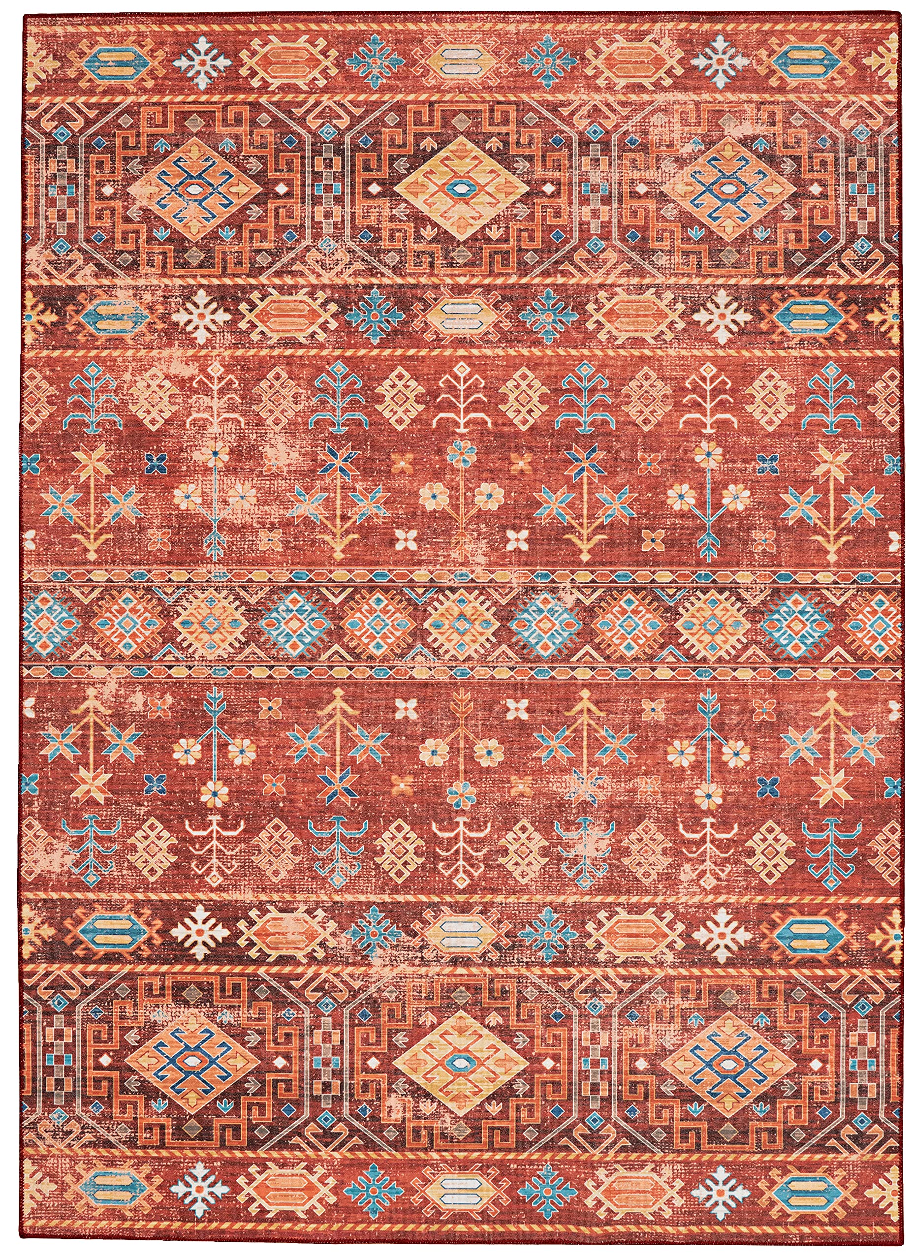 Linon Home Decor Products The Anywhere Washable Rug Joelle Red Ivory 5 X 7 Area Rug