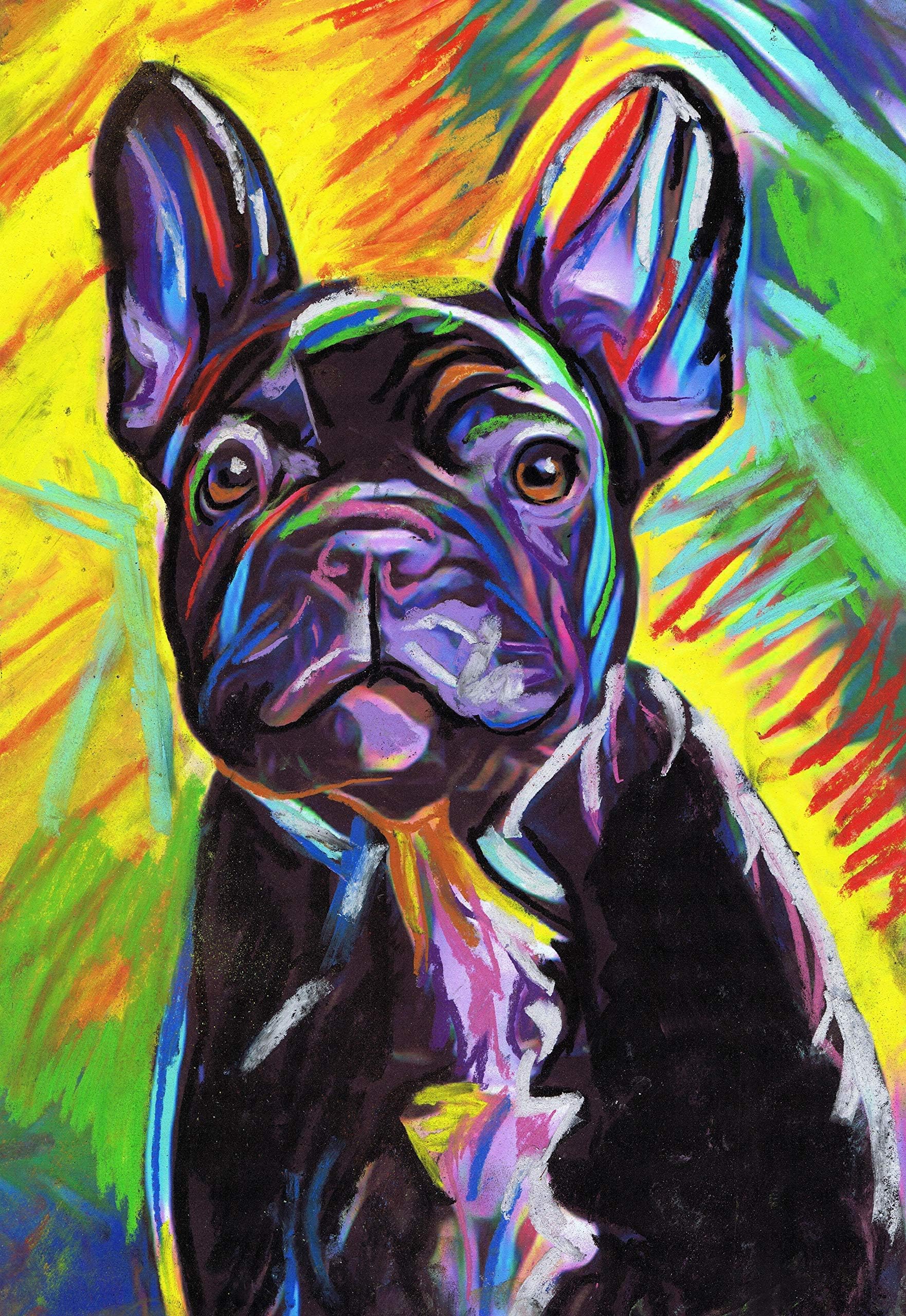 French Bulldog Art, Black Frenchie Pastel Painting, Colorful Frenchie Owner Gift, French Bulldog Decor, Dog Wall Art Print, Colorful French Bull Dog Artwork by Oscar Jetson (a4)