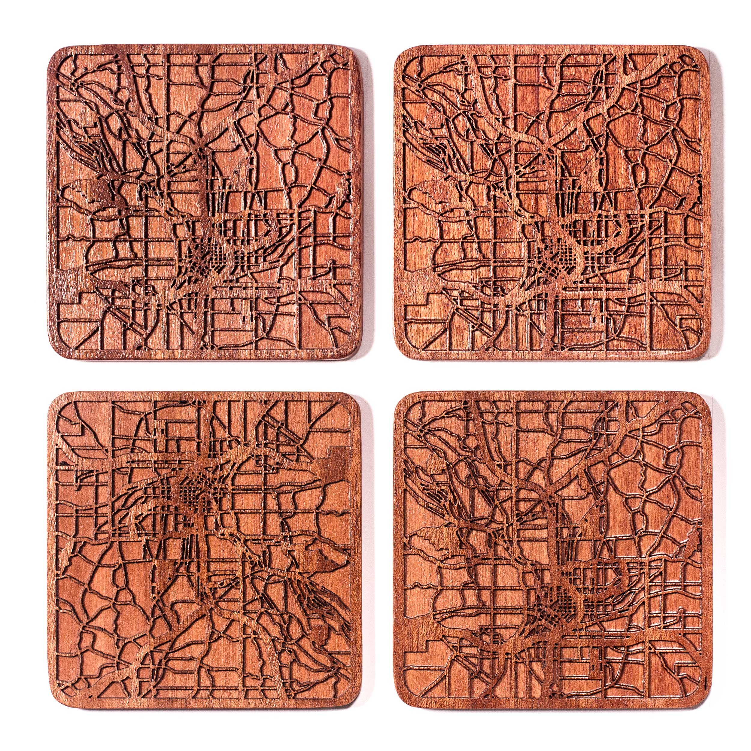 Atlanta Map Coaster, Set of 4, Sapele Wooden Coaster with City Map, Handmade — image 1