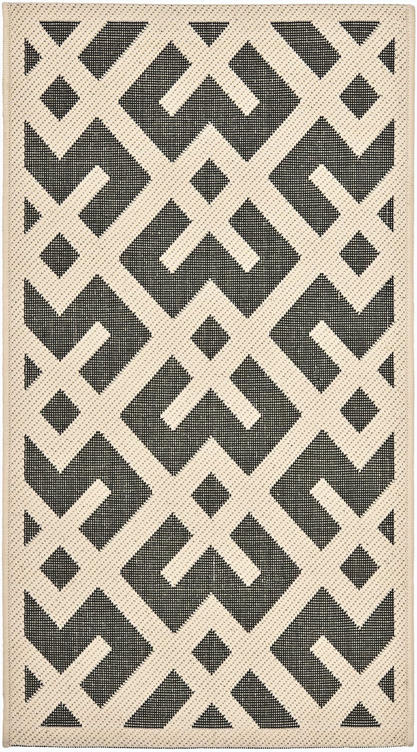 SAFAVIEH Washable Rug Outdoor Courtyard Collection - 2' x 3'7", Black & Beige, Non-Shedding & Easy Cleaning, Ideal for Patio, Front Door, Entryway, Doormat (CY6915-216)