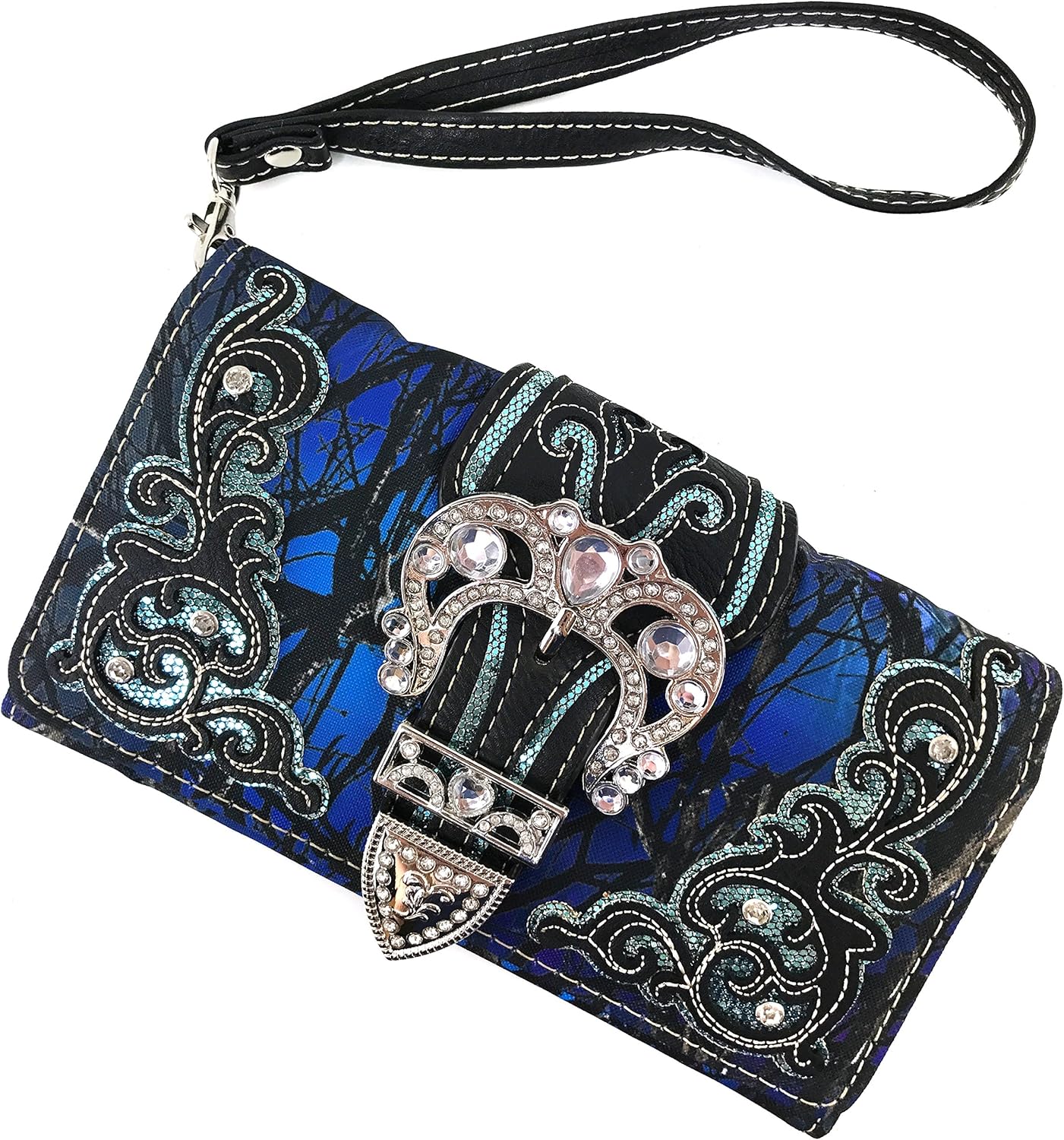 Justin West Camouflage Tree Branches Bling Rhinestone Cross Wings Buckle Crossbody Chain Messenger and Purse - Image 6