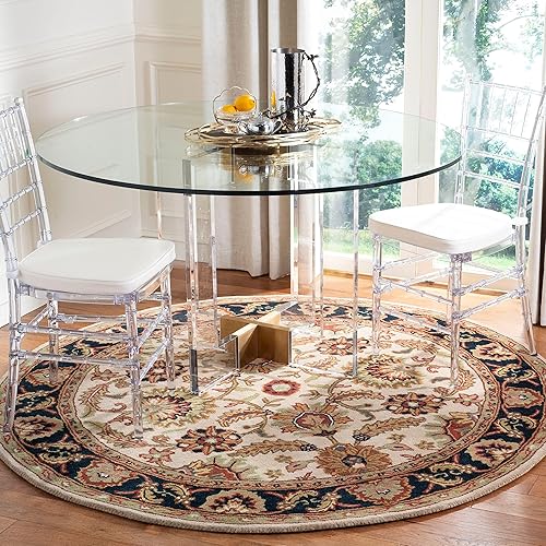 SAFAVIEH Classic Collection CL359E - Alfombra redonda de lana oriental de primera calidad, hecha a mano, 6 pies, color marfil y azul marino