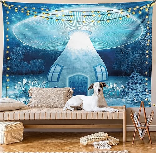 Miniatura 29 de Lunarable Tapiz amarillo y gris, tamaño individual, margaritas retro envejecidas, espirales de dibujo de líneas de margaritas bocetadas, plantas de