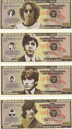 The Beatles $ de millones de dólares $ novedad facturas Juego completo de 4
