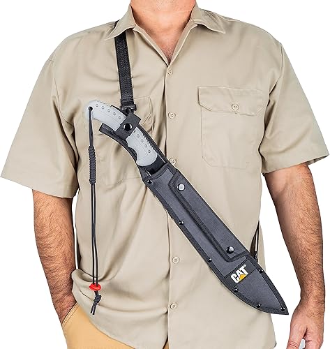 Miniatura 6 de CAT Machete Latino de 21 pulgadas con funda de correa para el hombro, cuchillo de hoja con mango de herramienta ergonómico y cómodo, cortar, picar,